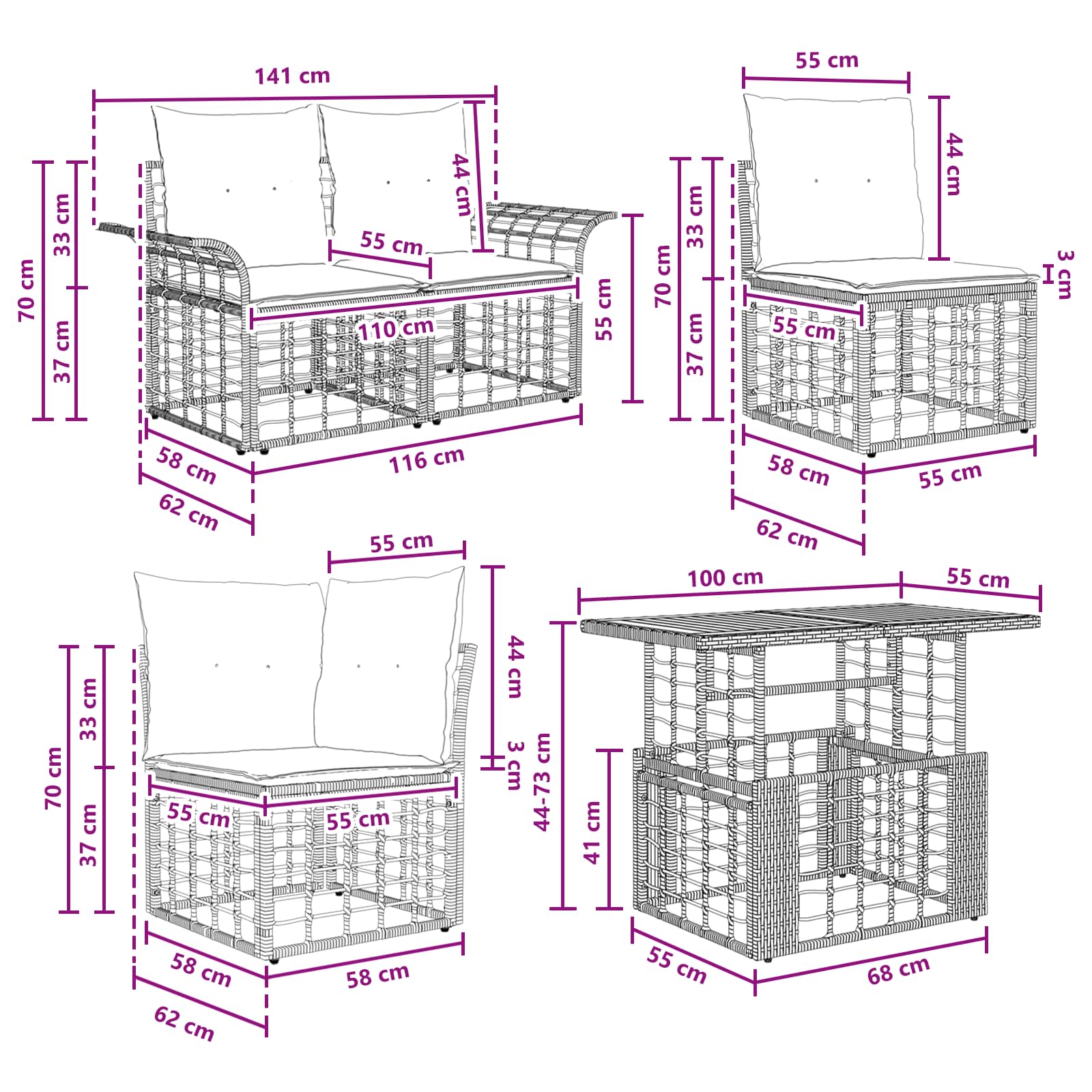 vidaXL Gartensofa-set 11 stk. Natürlich und Cremweiß Poly-Rattan – Bild 11