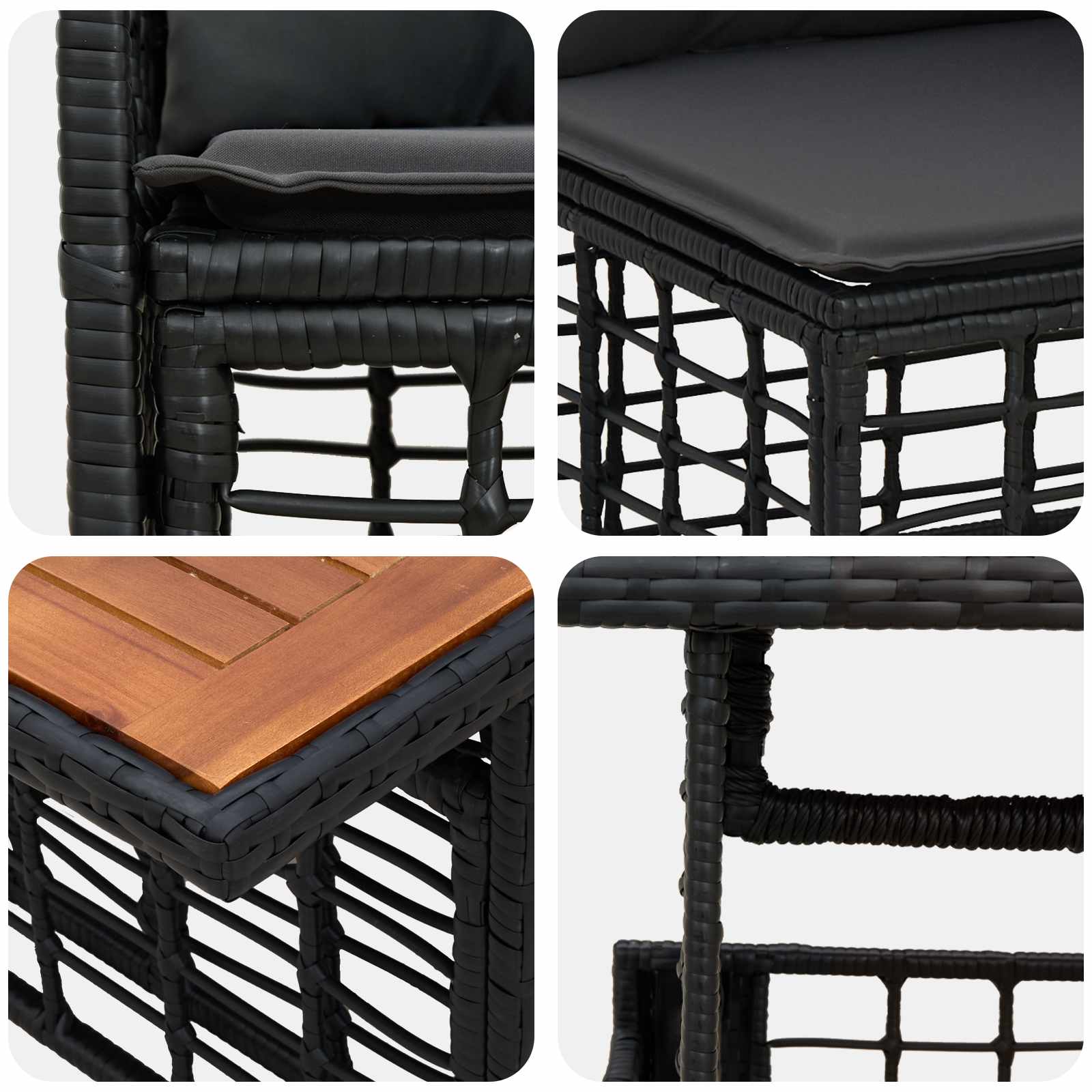 Tuinbankenset 9 st Zwart en Donkergrijs poly rattan - Afbeelding 7