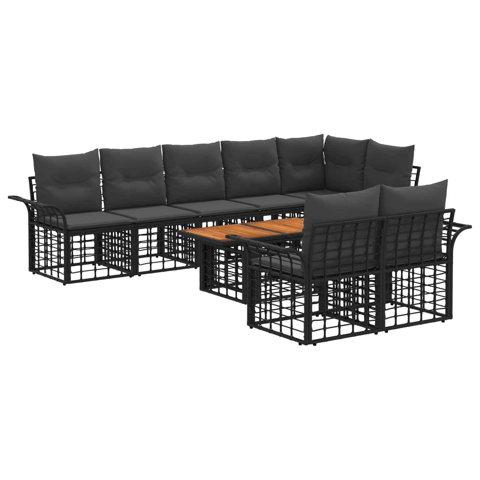 Tuinbankenset 9 st Zwart en Donkergrijs poly rattan - Afbeelding 2