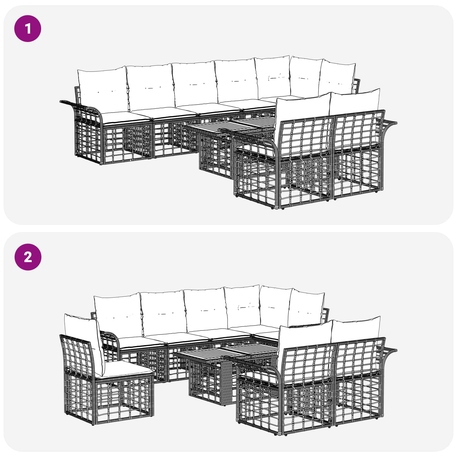 Tuinbankenset 9 st Zwart en Donkergrijs poly rattan - Afbeelding 9