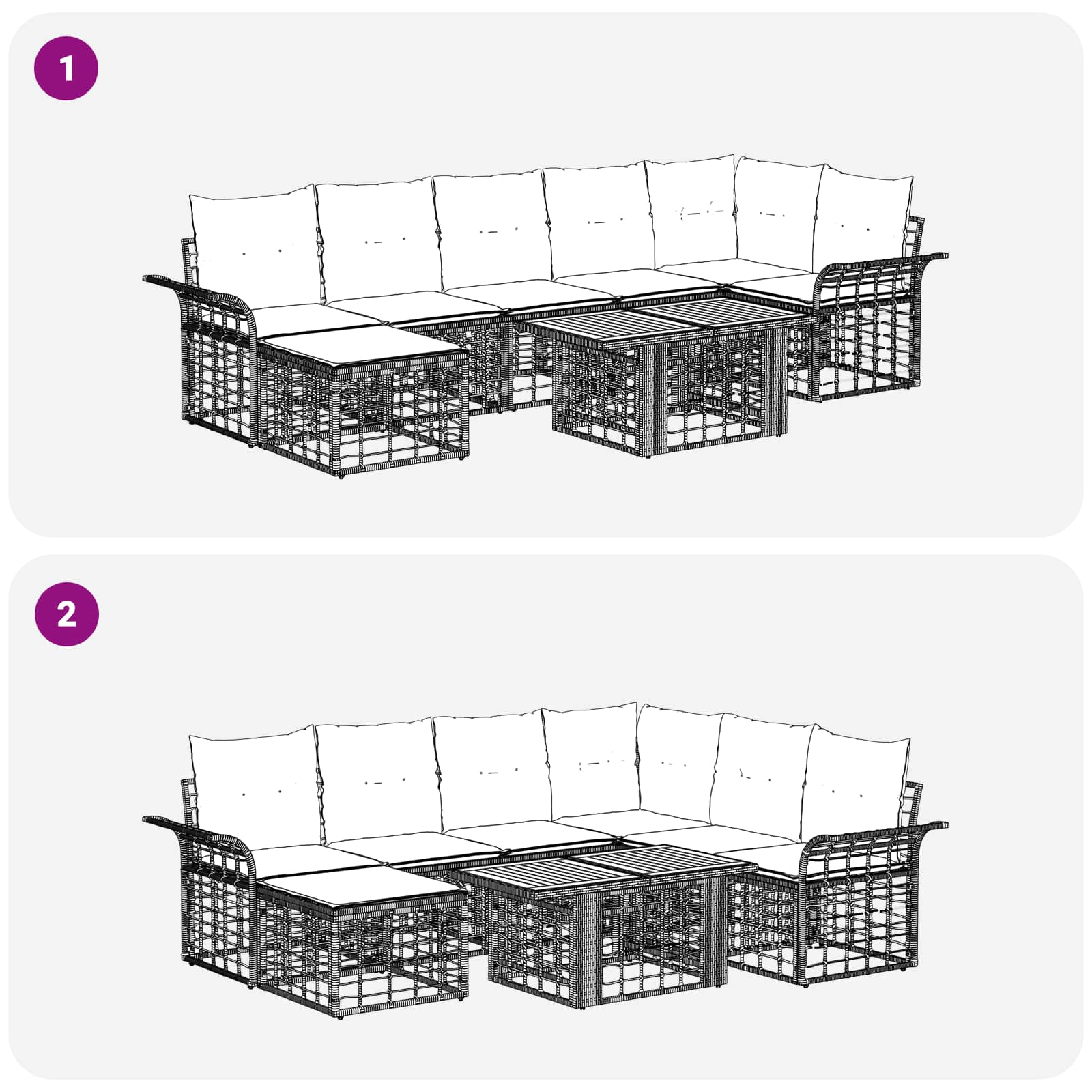 vidaXL Gartensofa-set 8 stk. Natürlich und Cremweiß Poly-Rattan – Bild 10