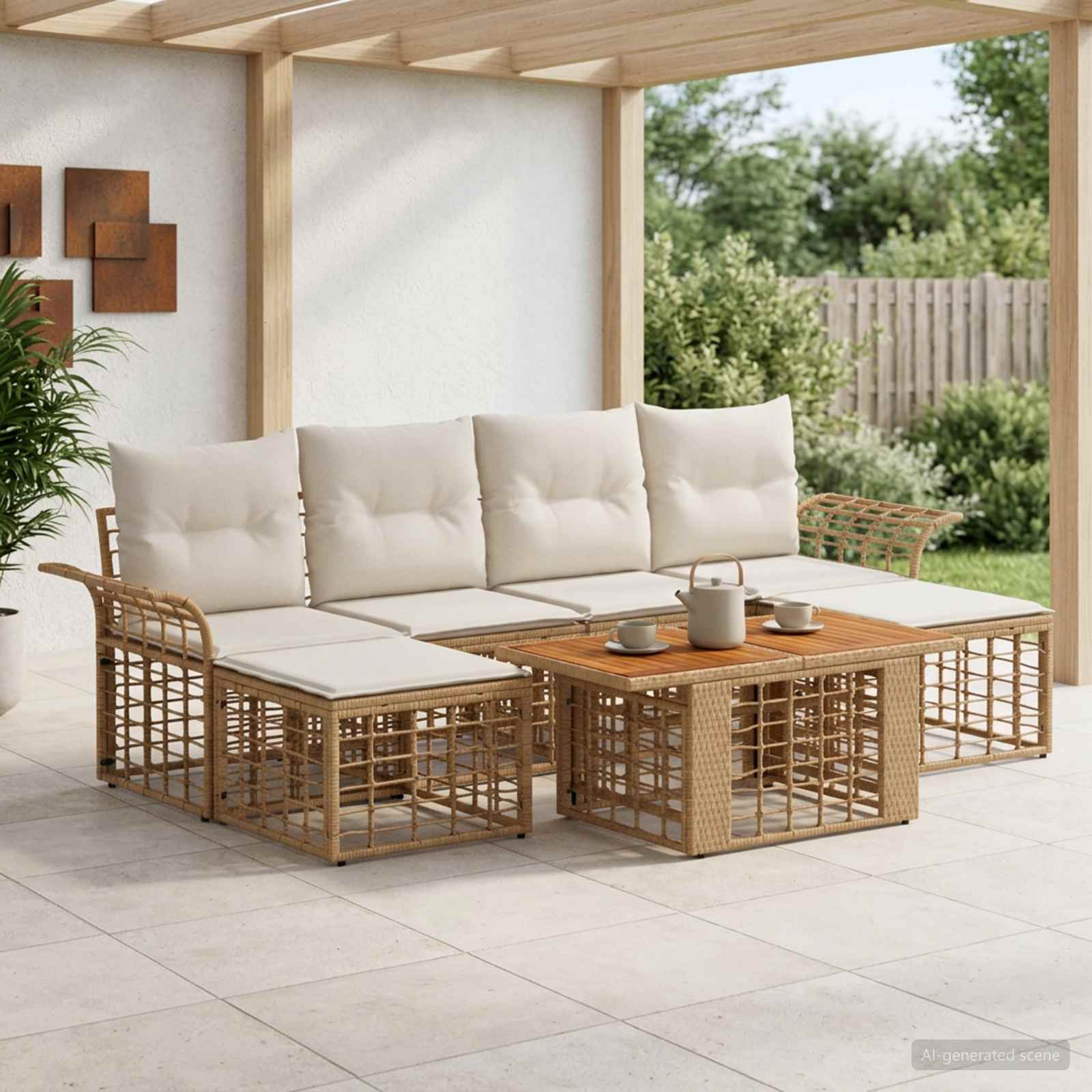 vidaXL Gartensofa-set 7 stk. Natürlich und Cremweiß Poly-Rattan