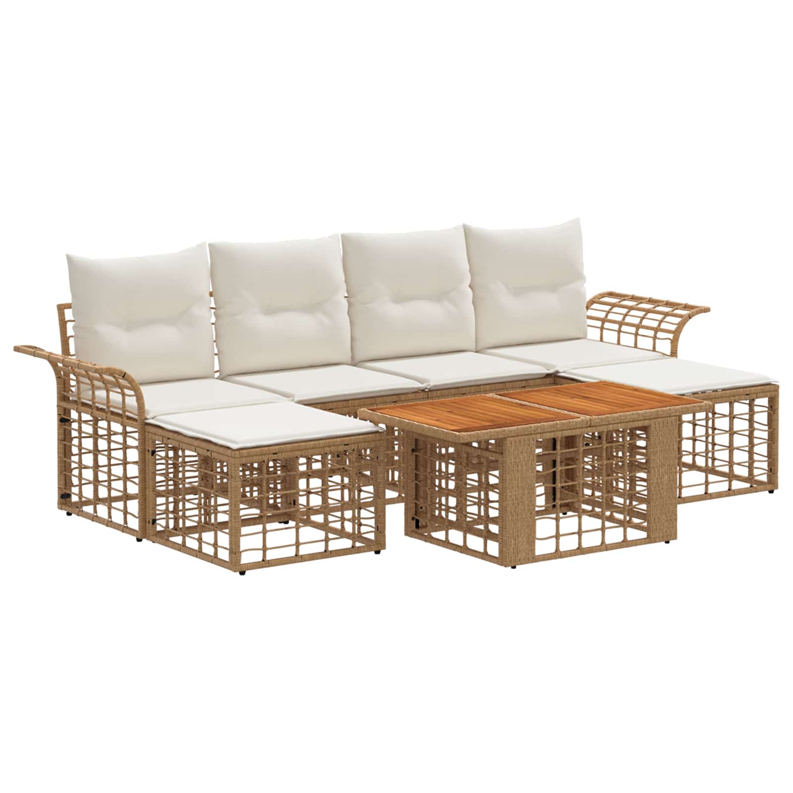 vidaXL Gartensofa-set 7 stk. Natürlich und Cremweiß Poly-Rattan – Bild 2