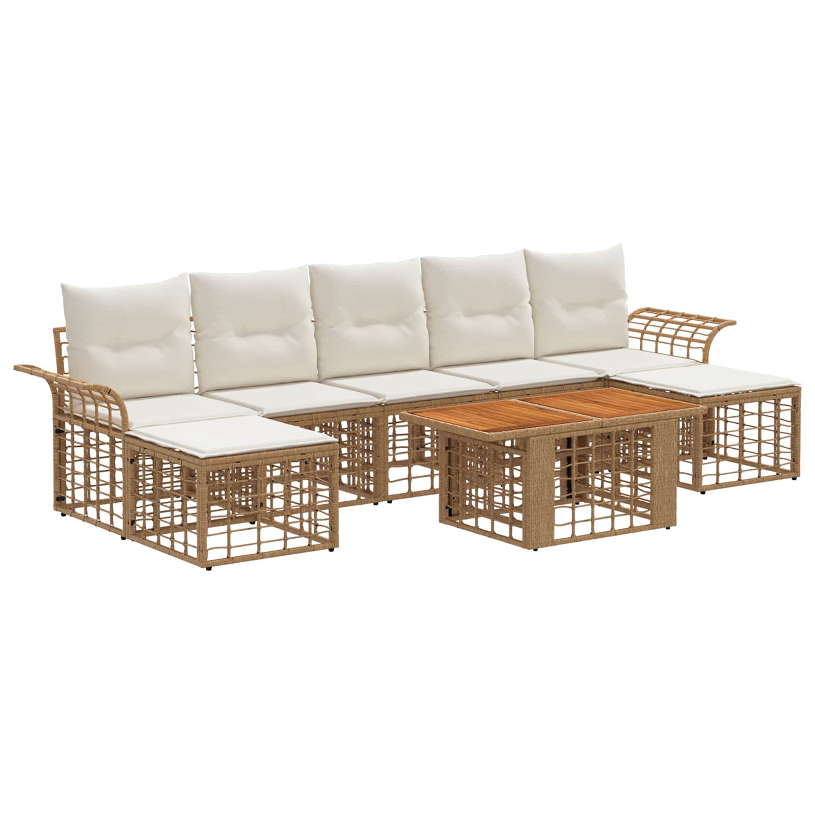 vidaXL Gartensofa-set 8 stk. Natürlich und Cremweiß Poly-Rattan – Bild 2