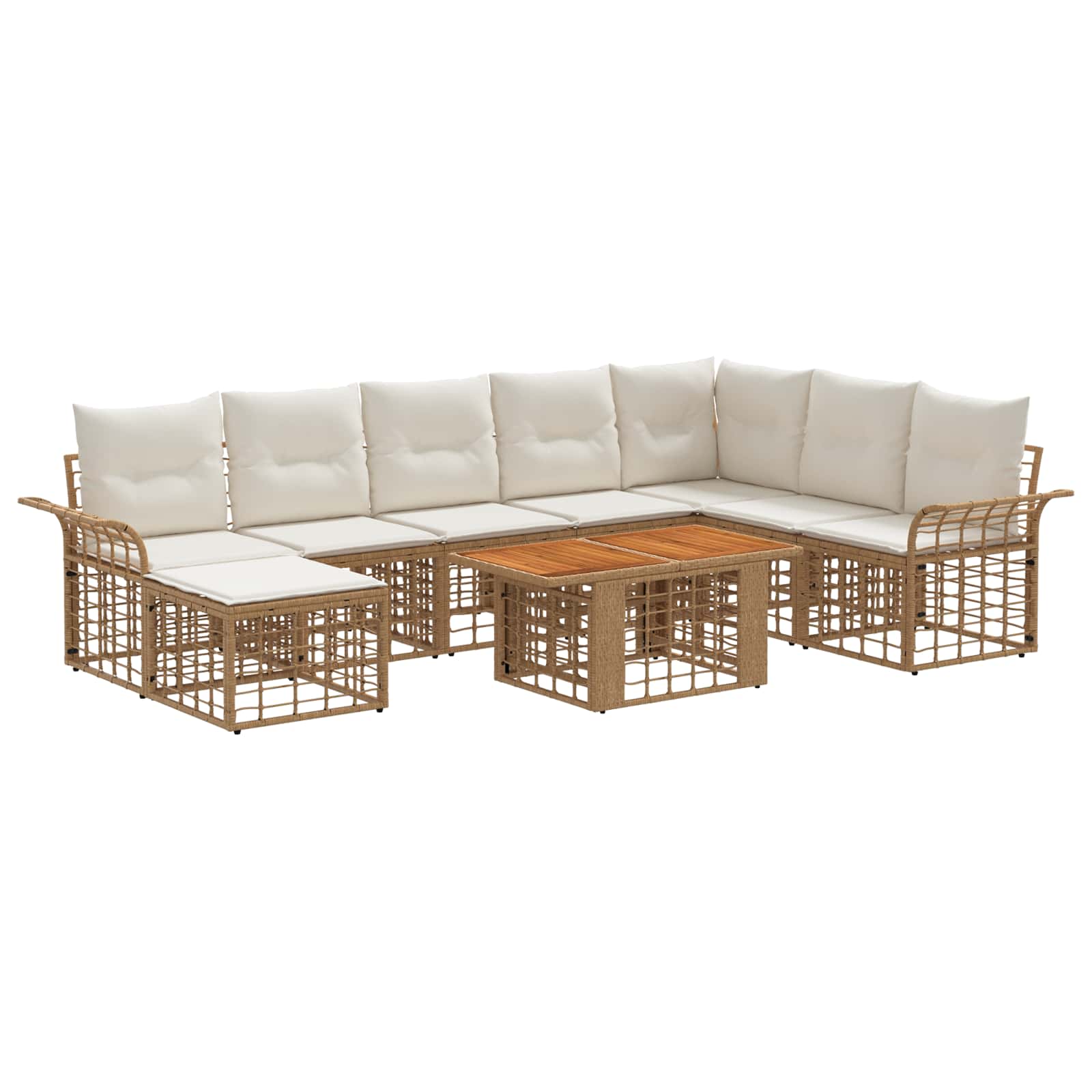 vidaXL Gartensofa-set 9 stk. Natürlich und Cremweiß Poly-Rattan – Bild 2