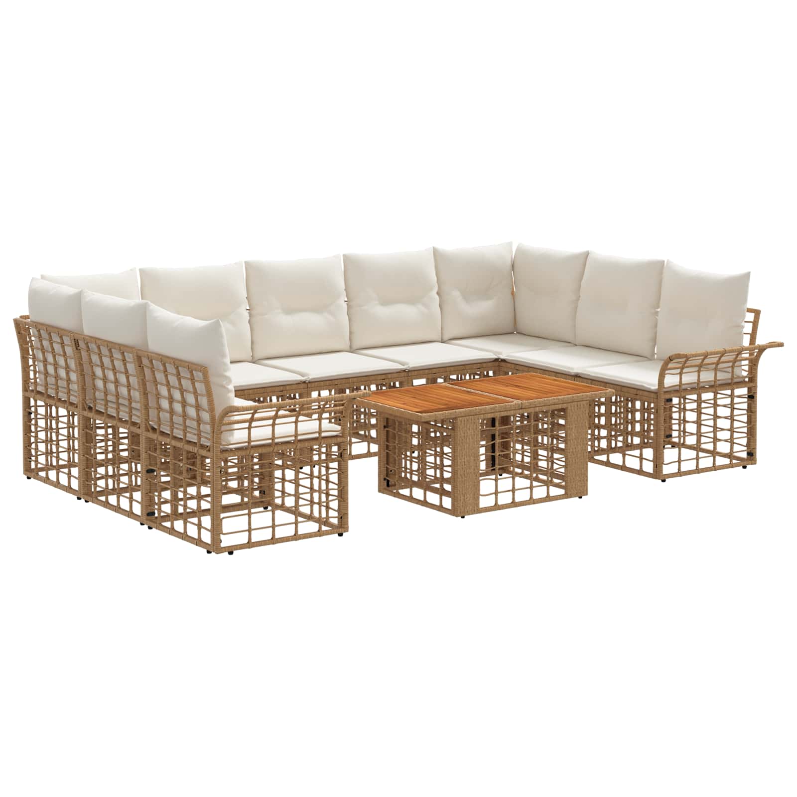 vidaXL Gartensofa-set 10 stk. Natürlich und Cremweiß Poly-Rattan – Bild 2