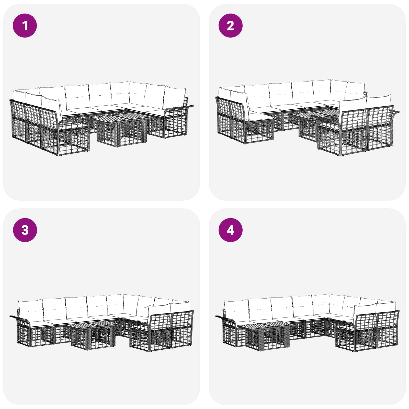 vidaXL Gartensofa-set 10 stk. Natürlich und Cremweiß Poly-Rattan – Bild 11