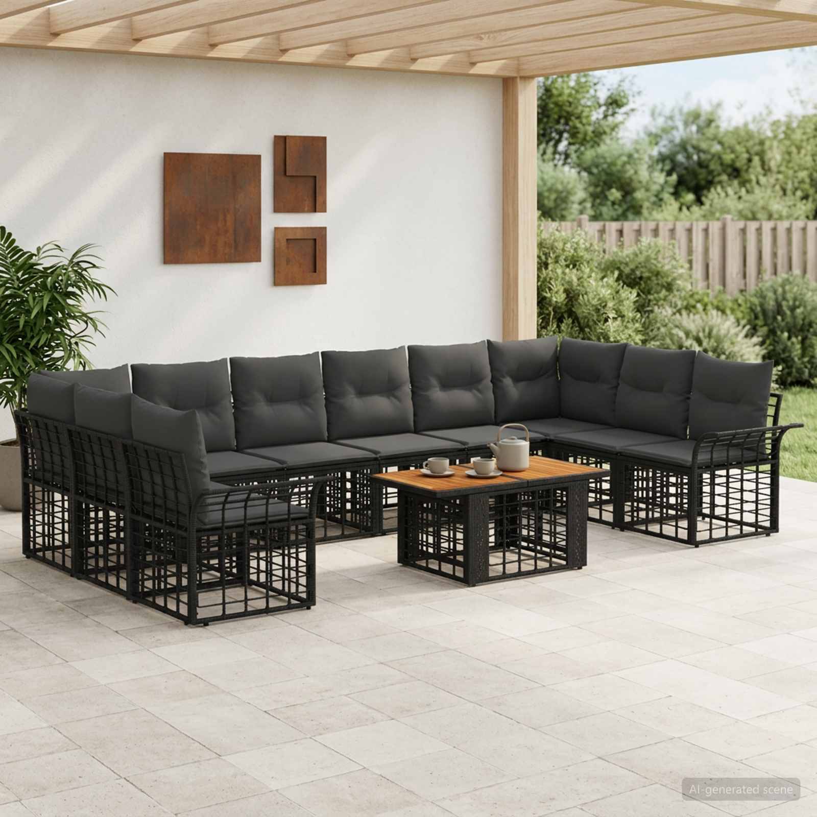 Tuinbankenset 11 st Zwart en Donkergrijs poly rattan
