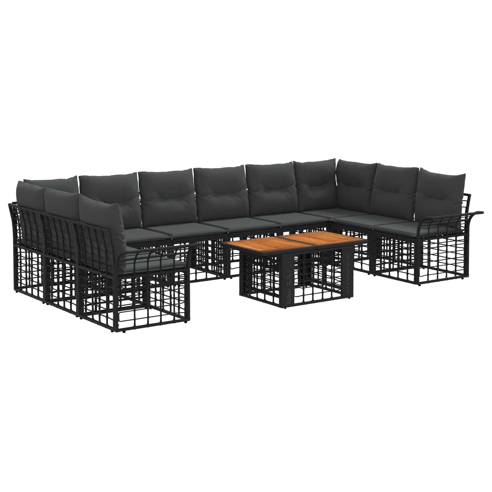 Tuinbankenset 11 st Zwart en Donkergrijs poly rattan - Afbeelding 2