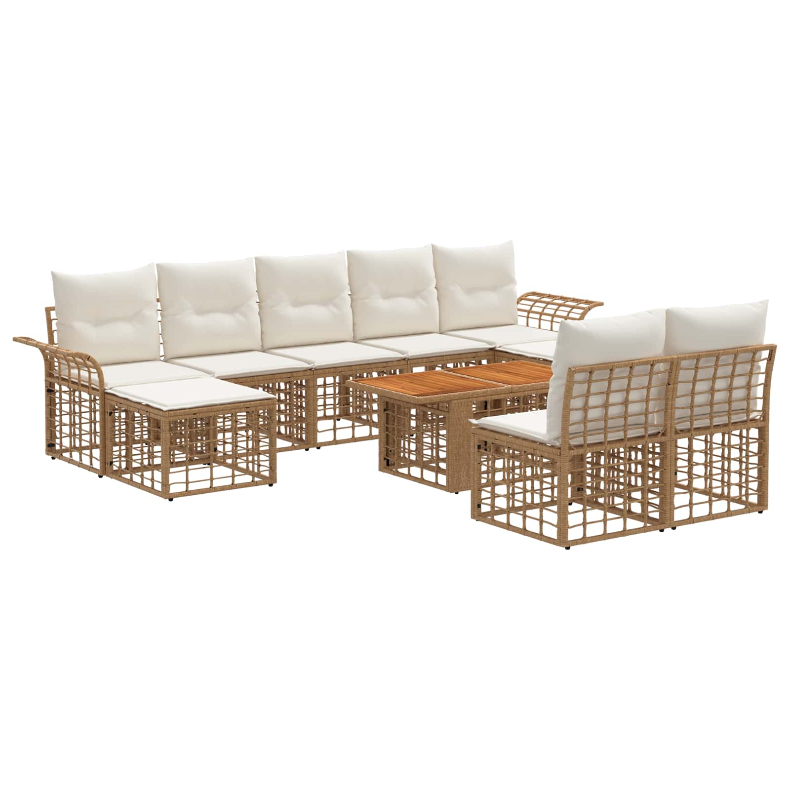 vidaXL Gartensofa-set 10 stk. Natürlich und Cremweiß Poly-Rattan – Bild 2