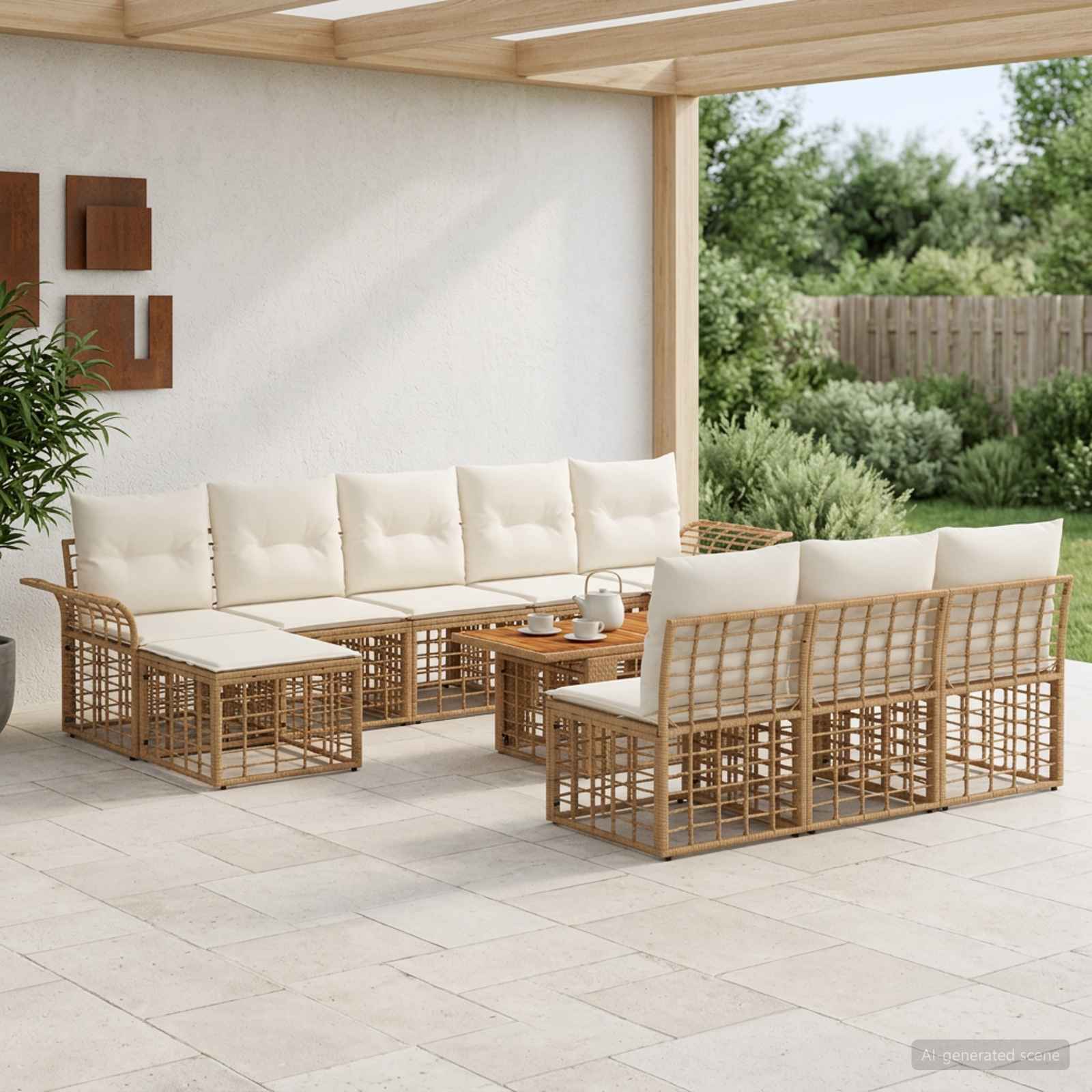 vidaXL Gartensofa-set 11 stk. Natürlich und Cremweiß Poly-Rattan