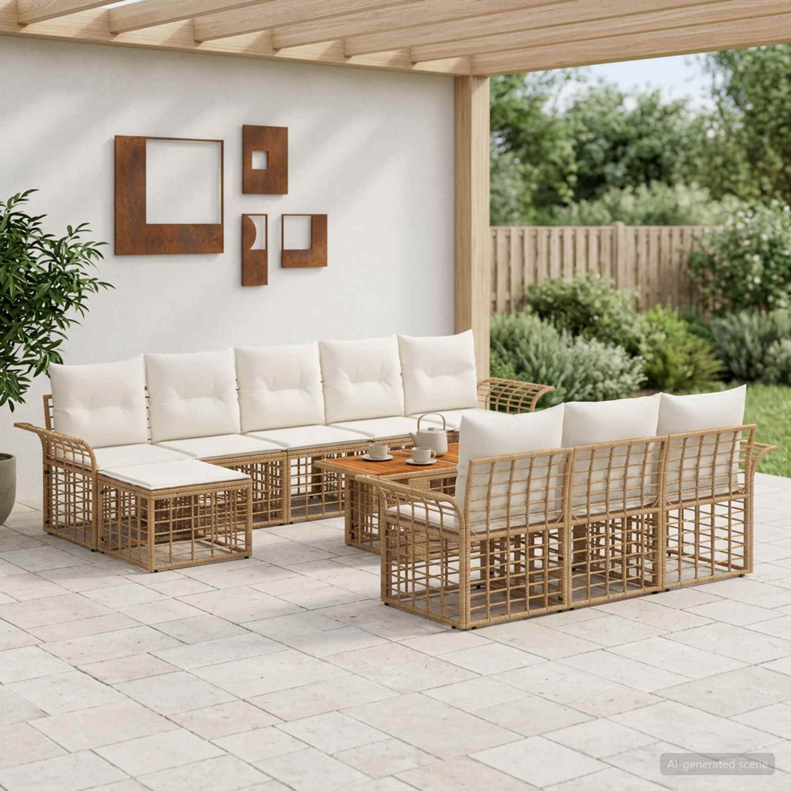 vidaXL Gartensofa-set 11 stk. Natürlich und Cremweiß Poly-Rattan