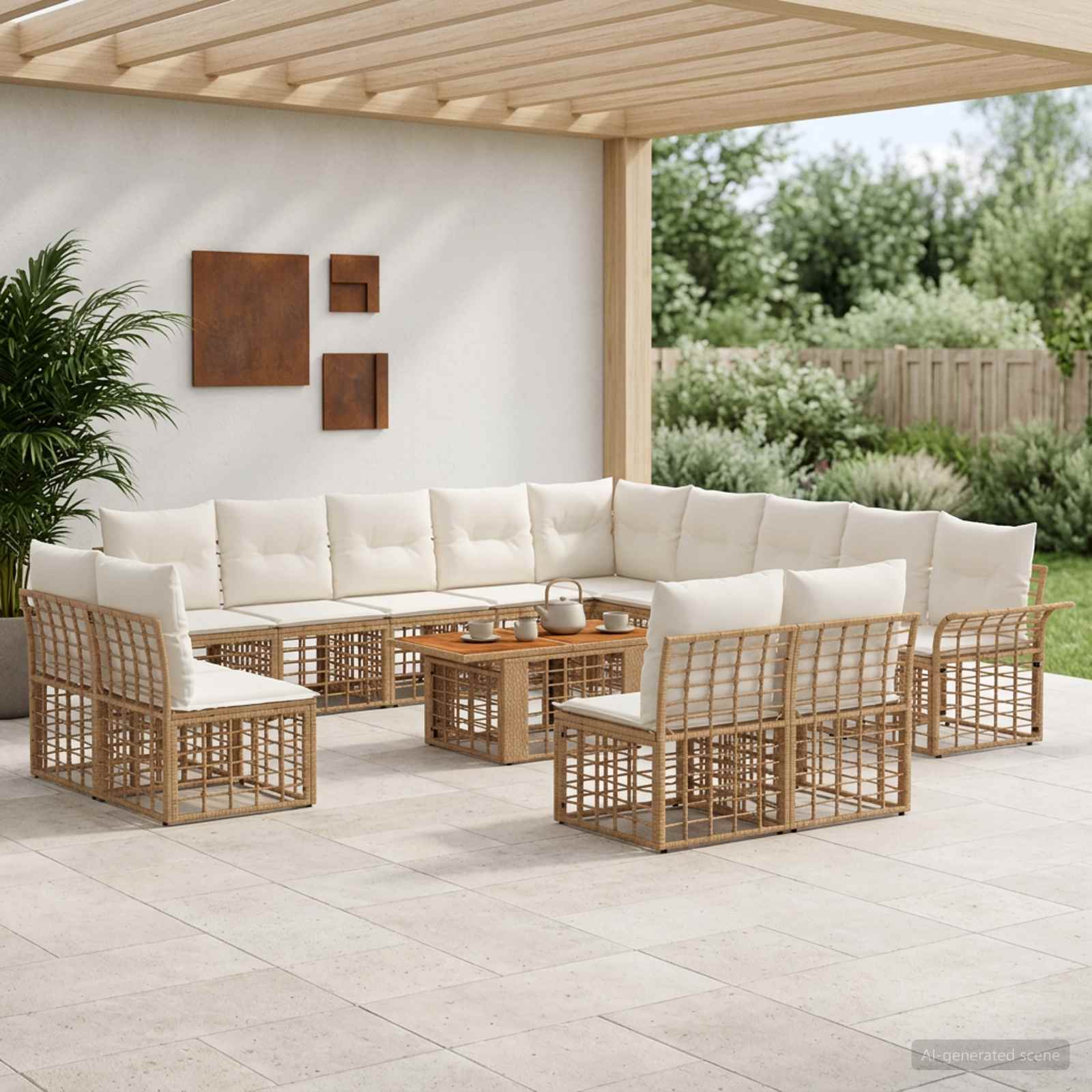 vidaXL Gartensofa-set 14 stk. Natürlich und Cremweiß Poly-Rattan