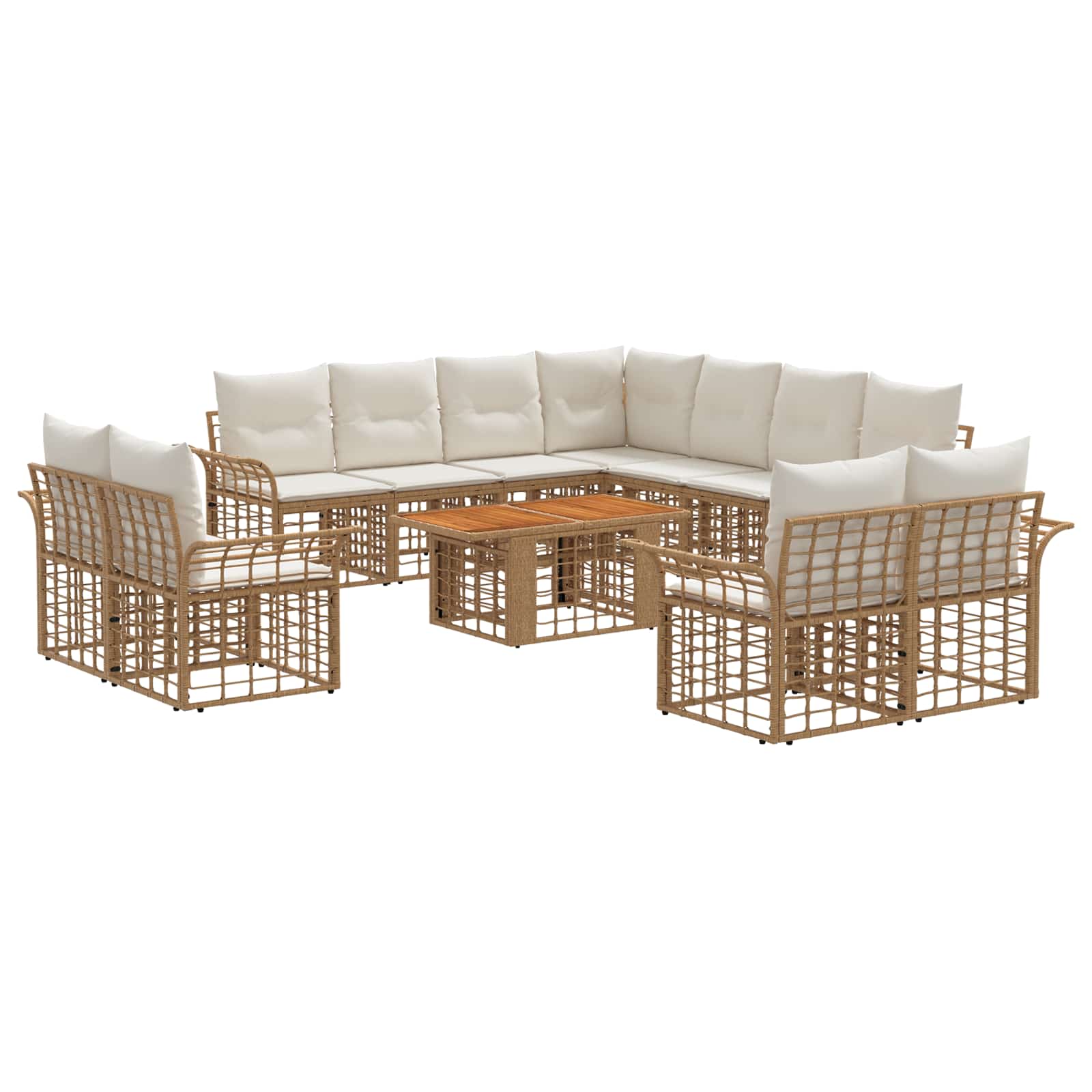 Tuinbankenset 12 st Natuurlijk en Crème Wit poly rattan - Afbeelding 2