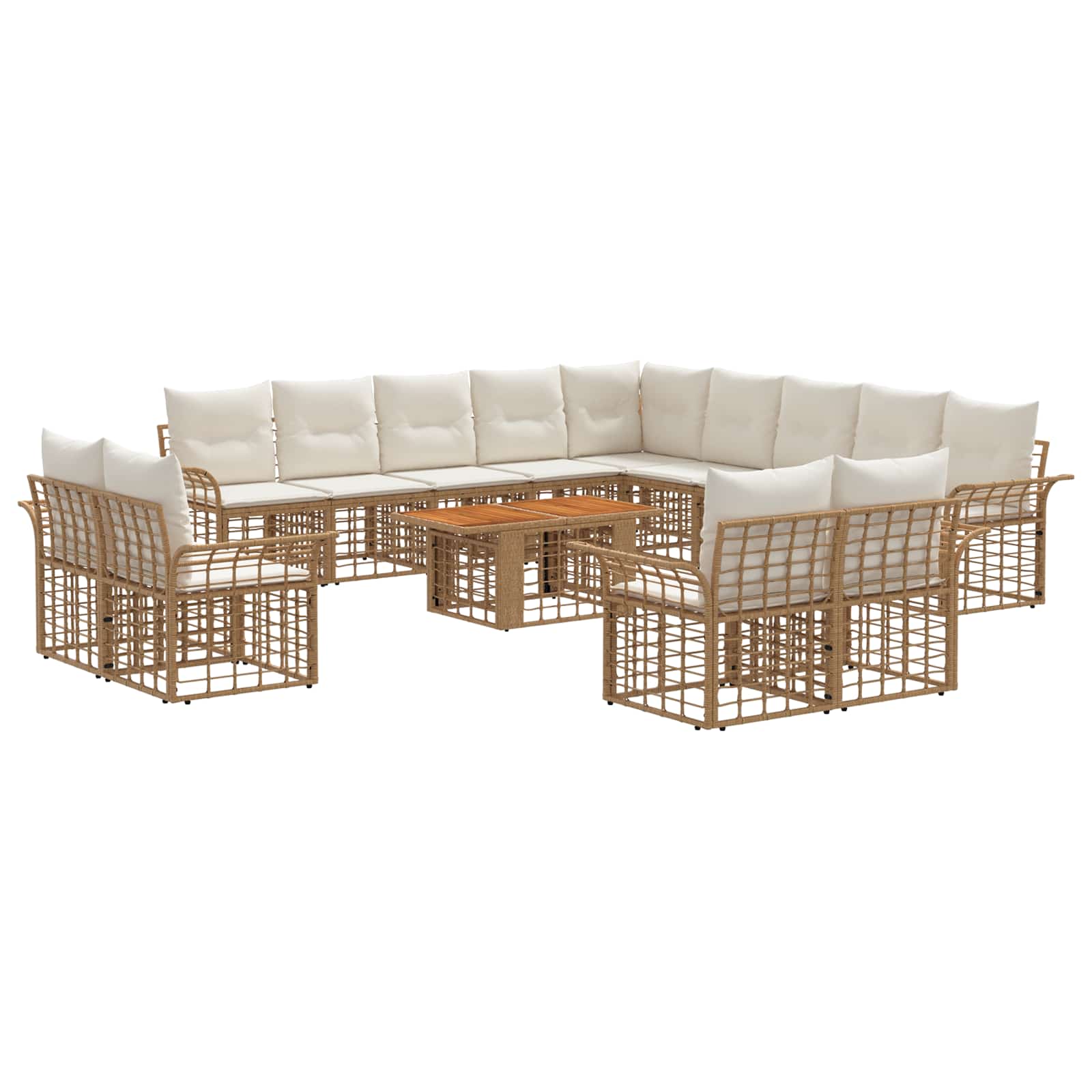 vidaXL Gartensofa-set 14 stk. Natürlich und Cremweiß Poly-Rattan – Bild 2