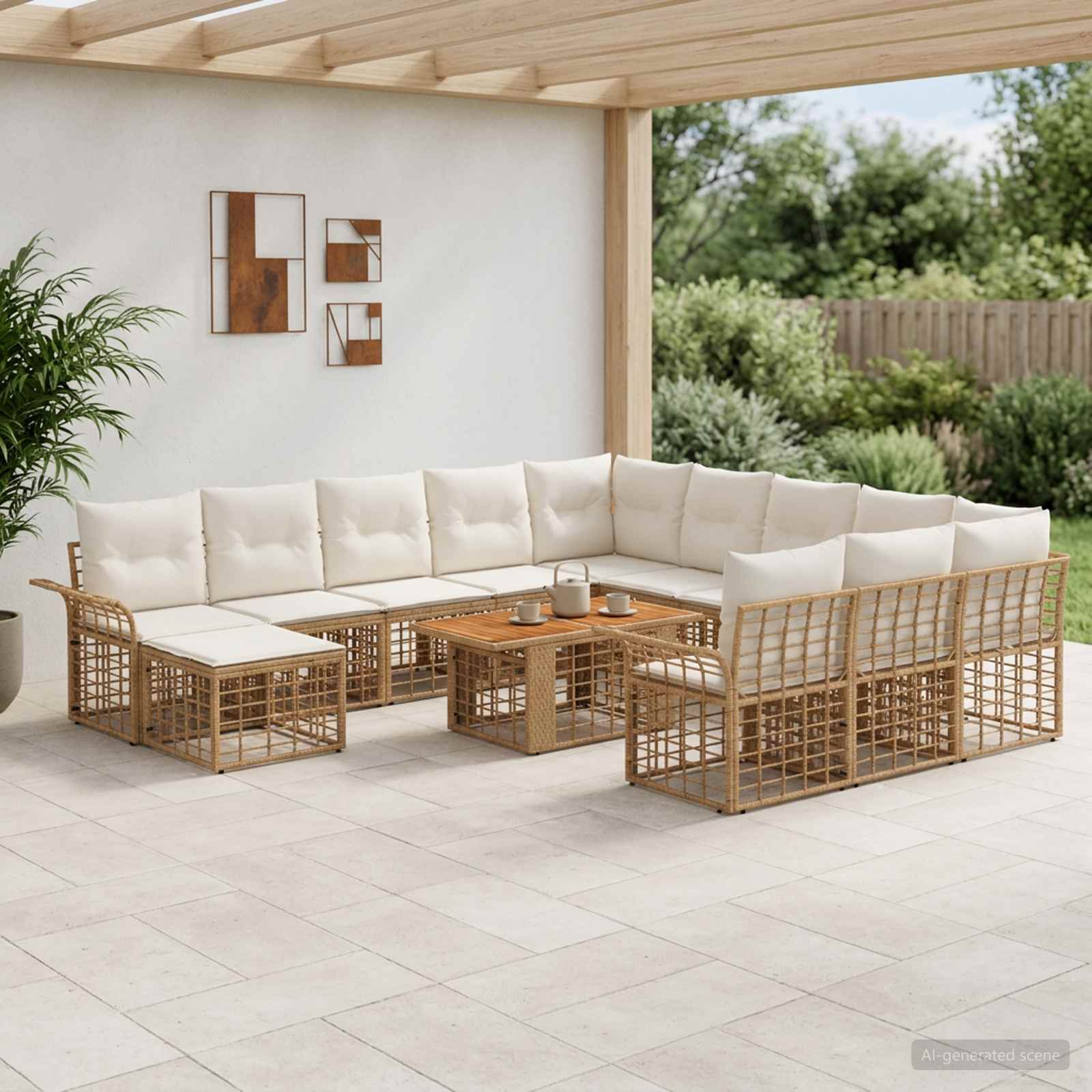 vidaXL Gartensofa-set 13 stk. Natürlich und Cremweiß Poly-Rattan