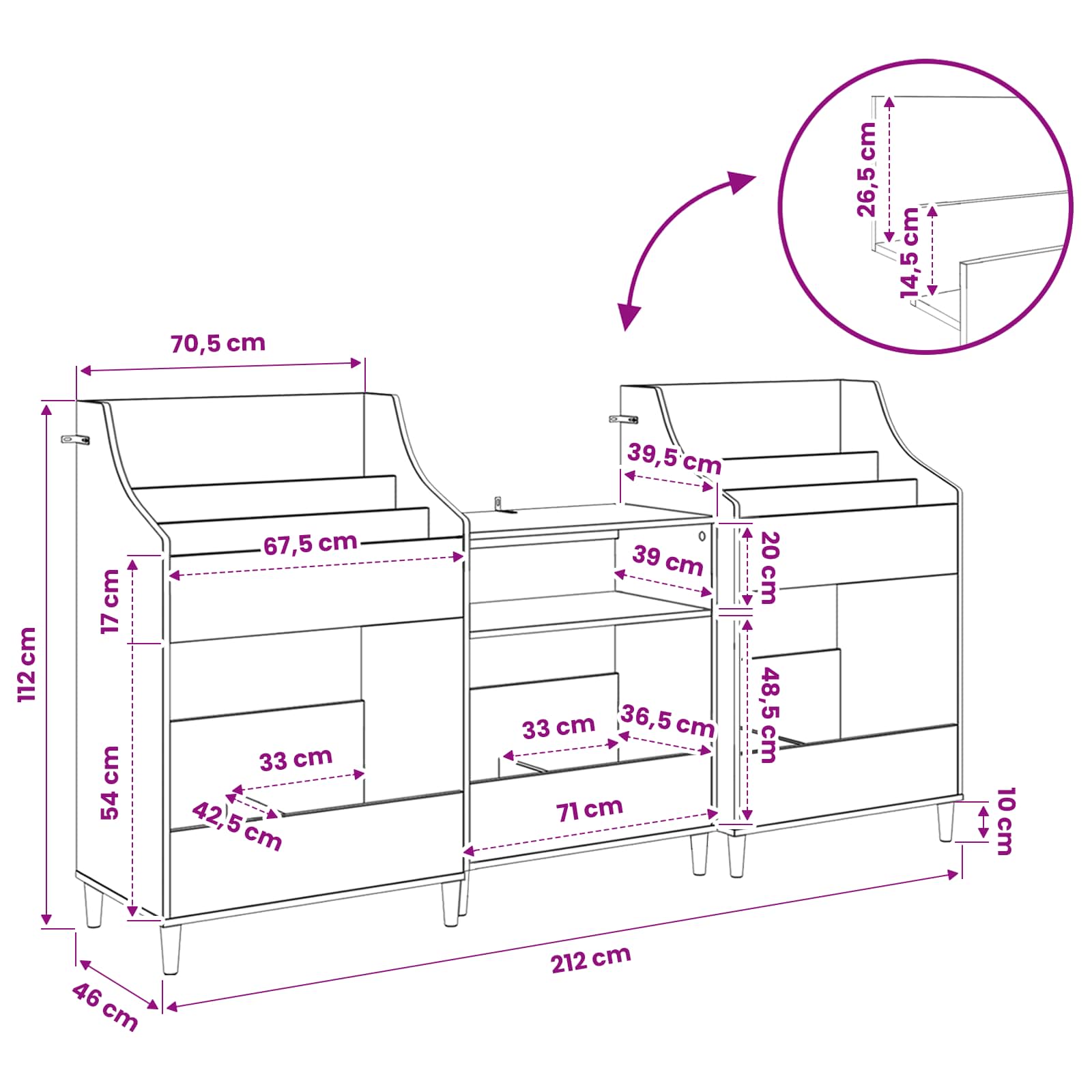 Media Shelves Set size guide