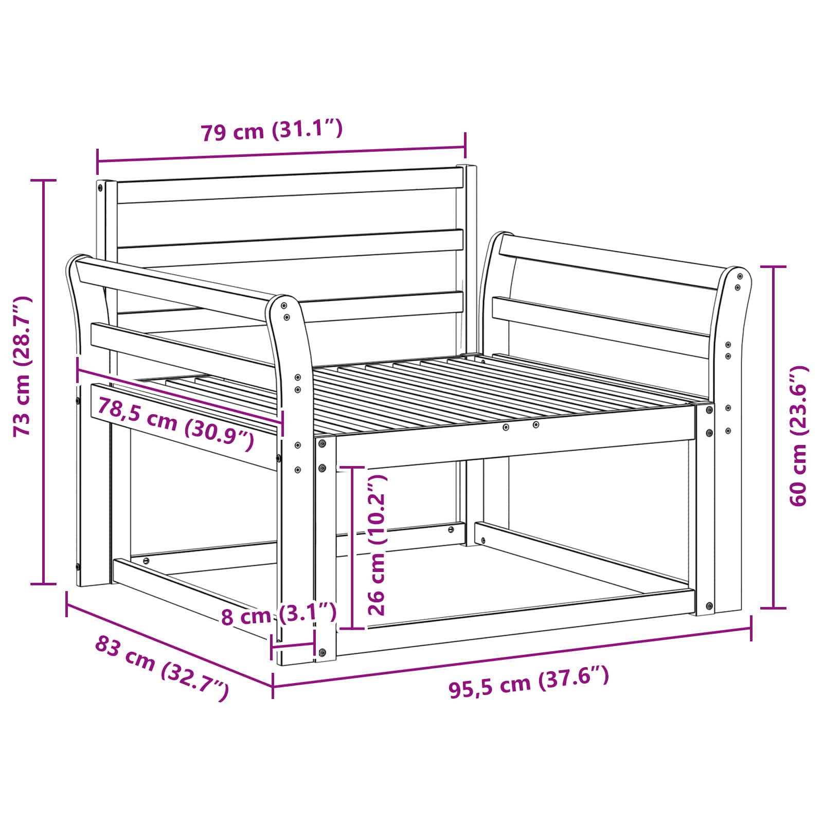 Buiten Midden Sofa Massief Acaciahout Naturel image 8