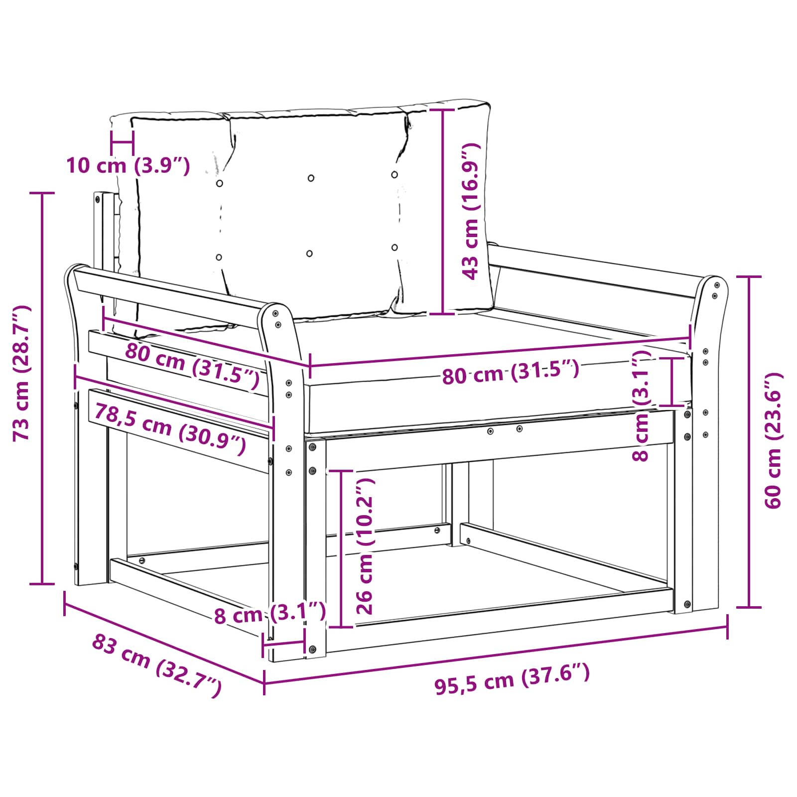 Buiten Midden Sofa Massief Acaciahout Naturel image 8