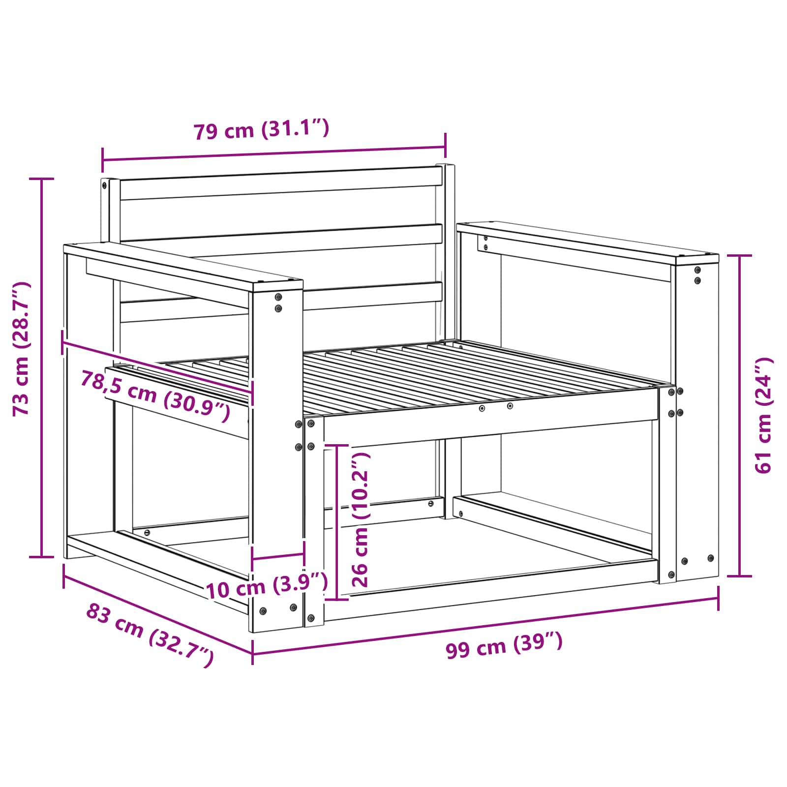 Buiten Midden Sofa Massief Acaciahout Naturel image 8