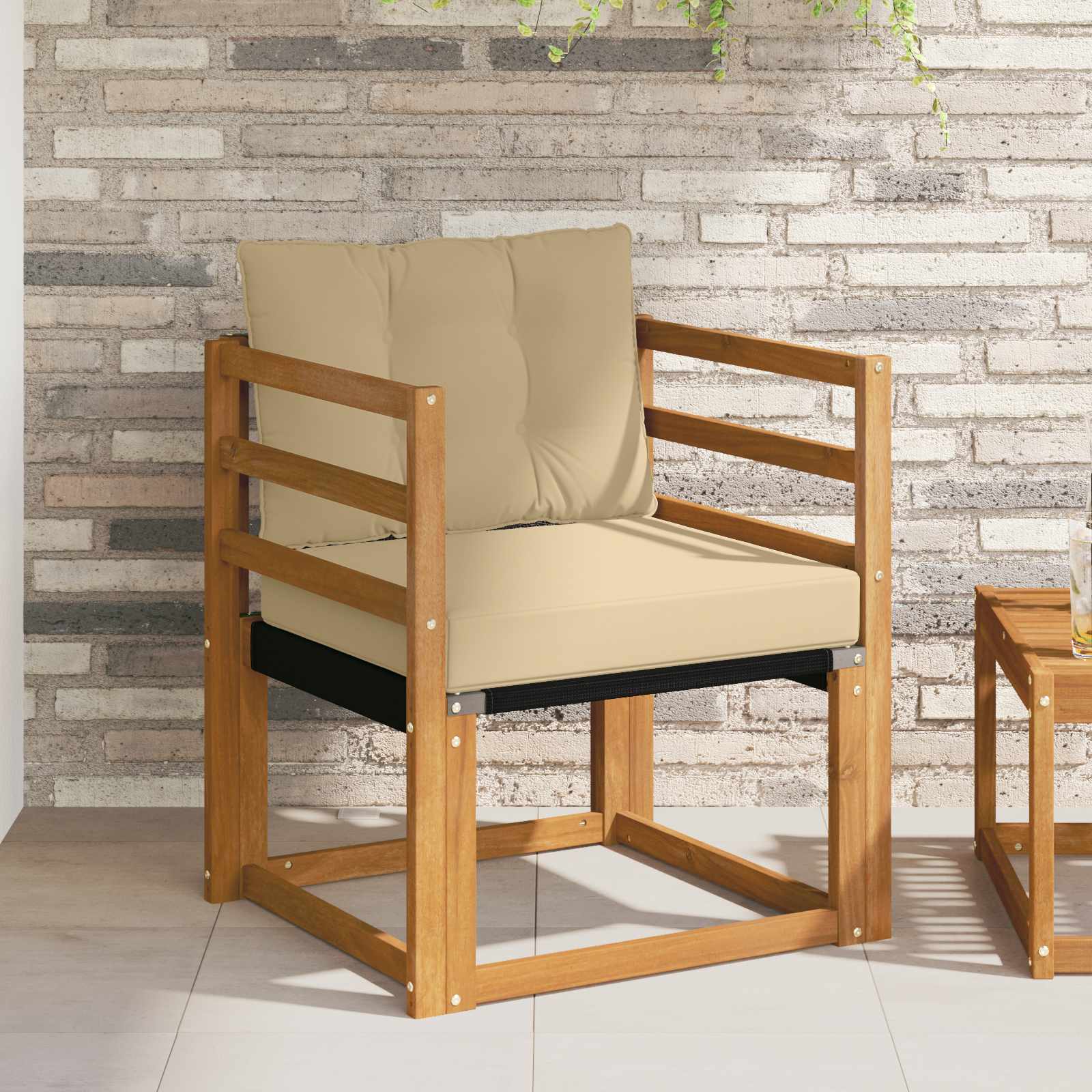 vidaXL Sofa mit Armlehnen Massives Akazienholz und Textilene