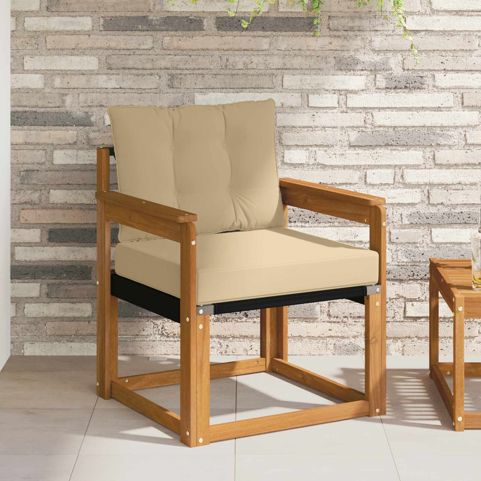 Tuinbank Massief Acaciahout en Textilene Naturel image 1