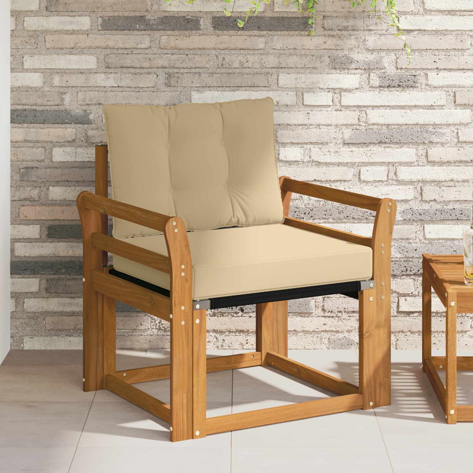 vidaXL Sofa mit Armlehnen Massives Akazienholz und Textilene