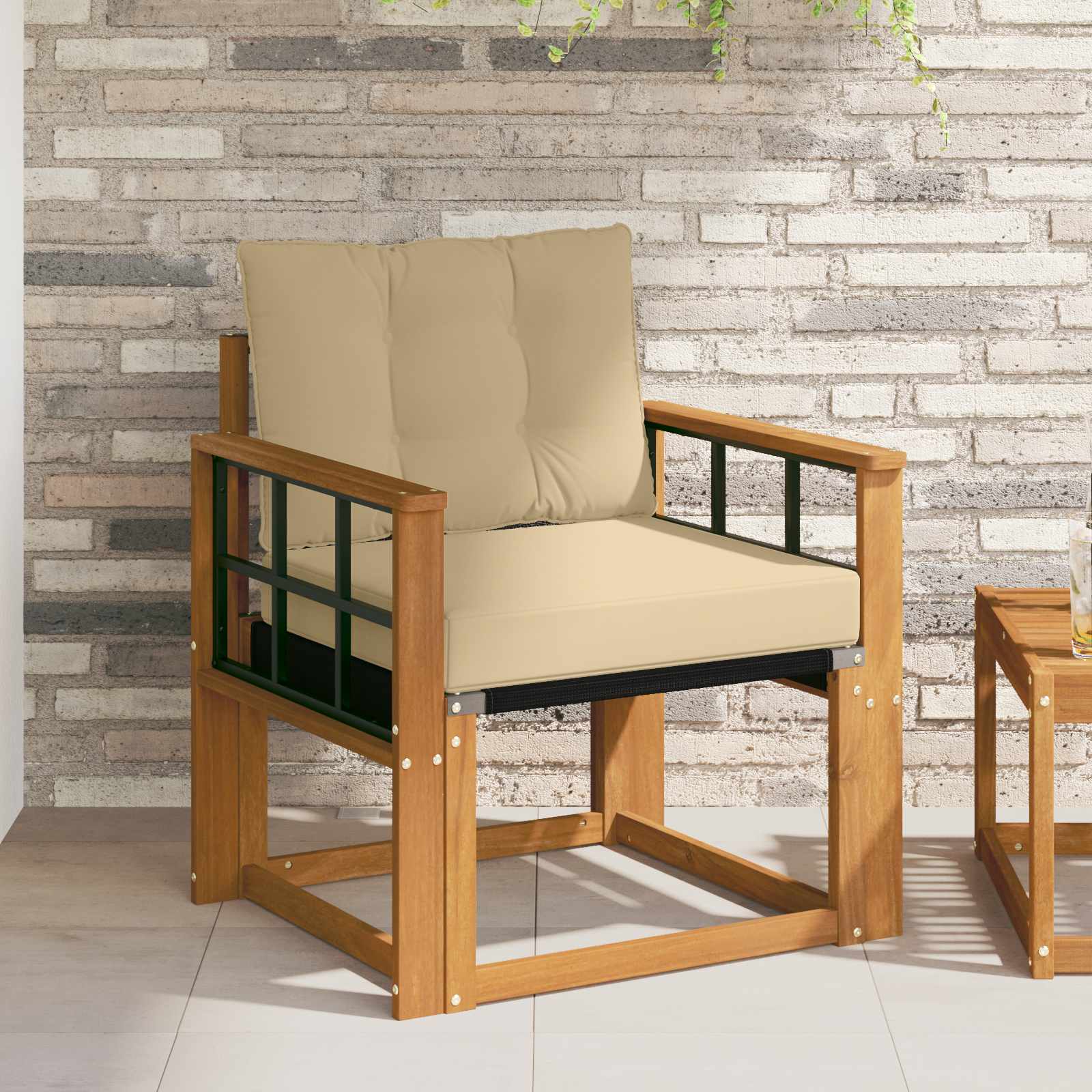 vidaXL Sofa mit Armlehnen Massives Akazienholz und Textilene