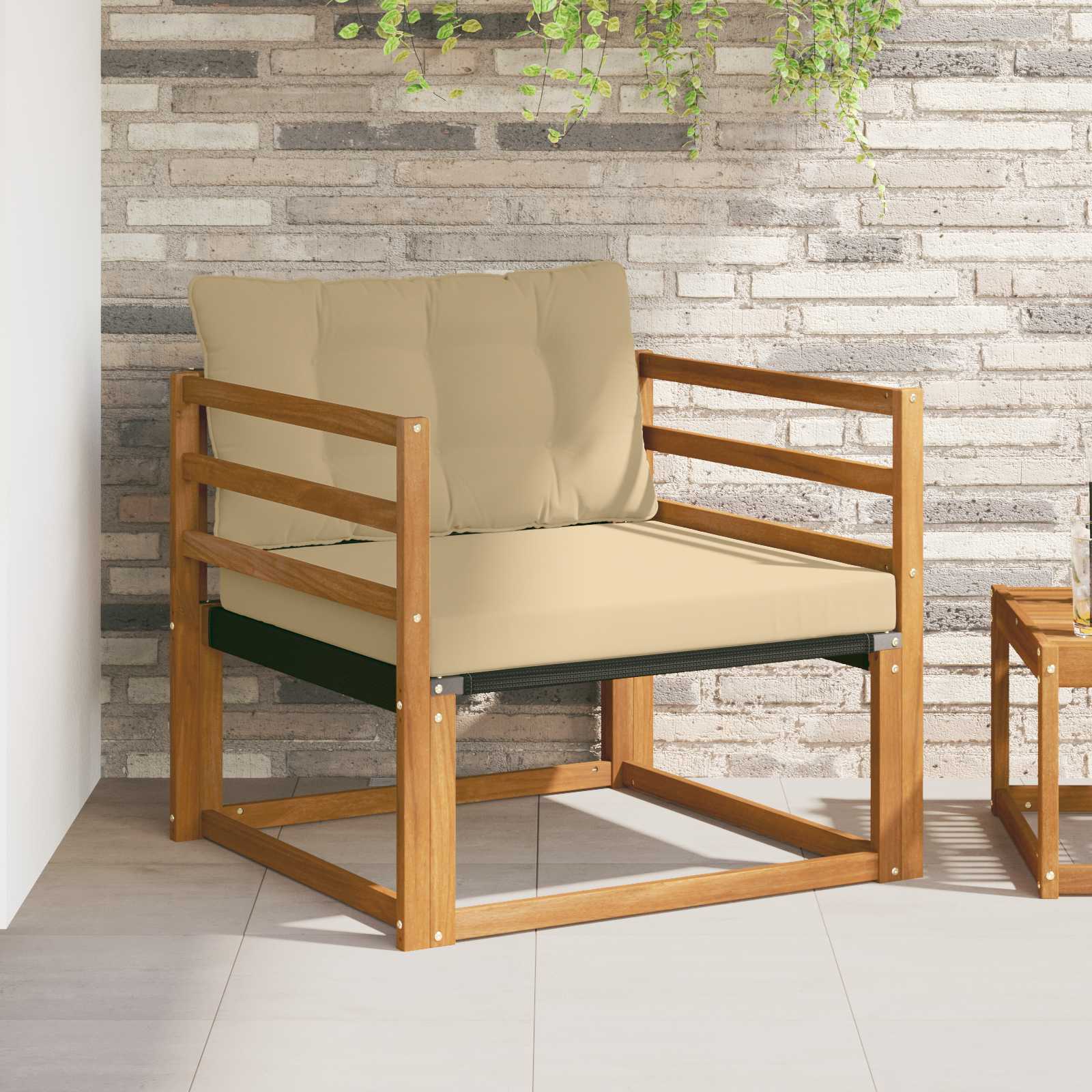 Buiten bankenset Massief Acaciahout en Textilene Naturel image 1