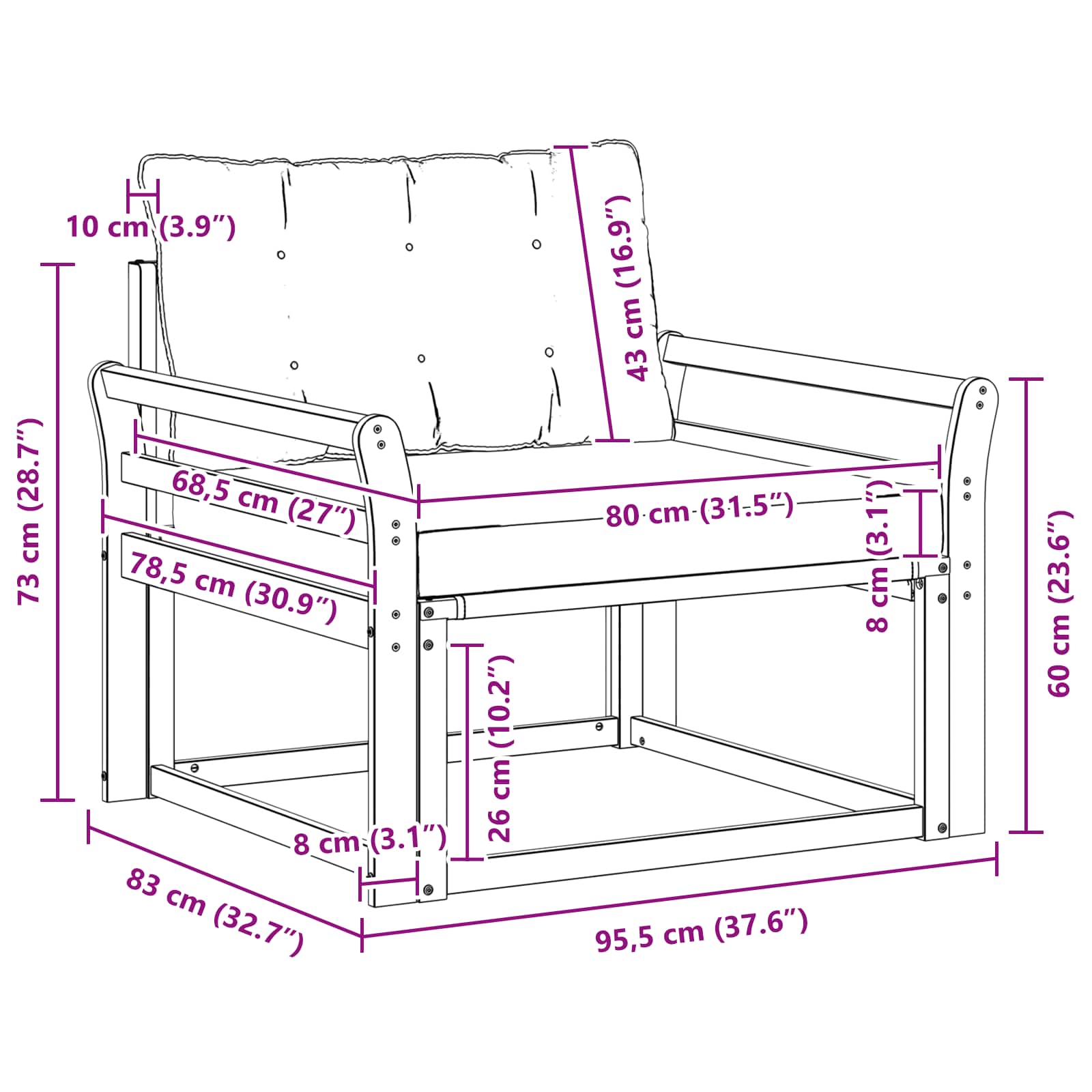 Zunanja garnitura za sedenje Masivno akacijevo les in Textilene - slika 9