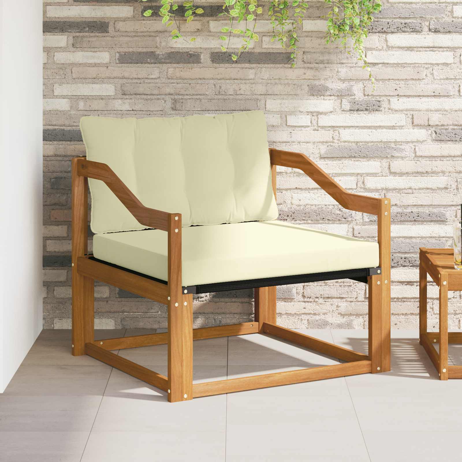 Buiten bankenset Massief Acaciahout en Textilene Naturel image 1