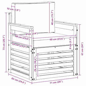 Venkovní pohovková souprava Přírodní 71 x 63 x 73 cm - obrázek 8
