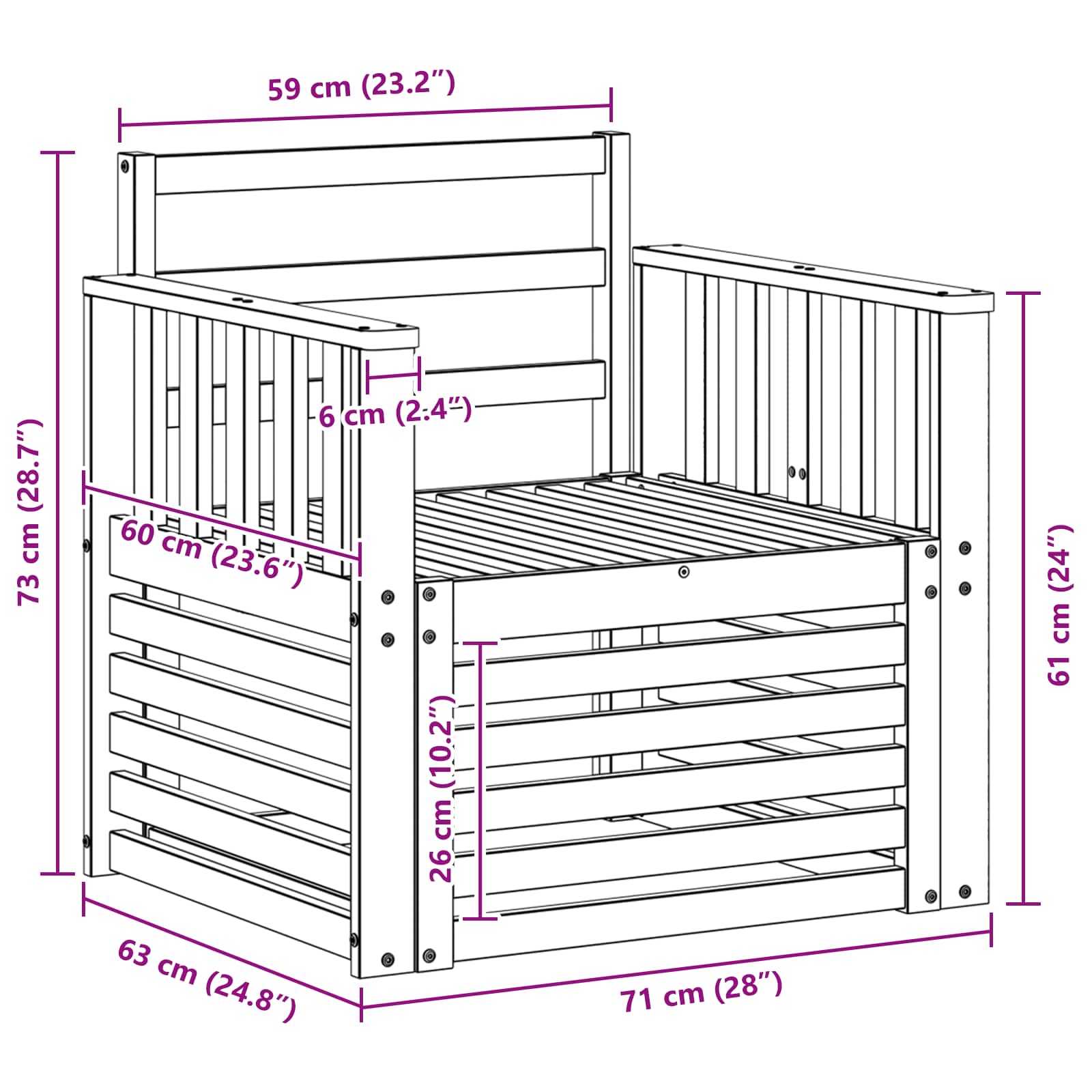 Zunanja garnitura za sedenje Naravna 71 x 63 x 73 cm - slika 8