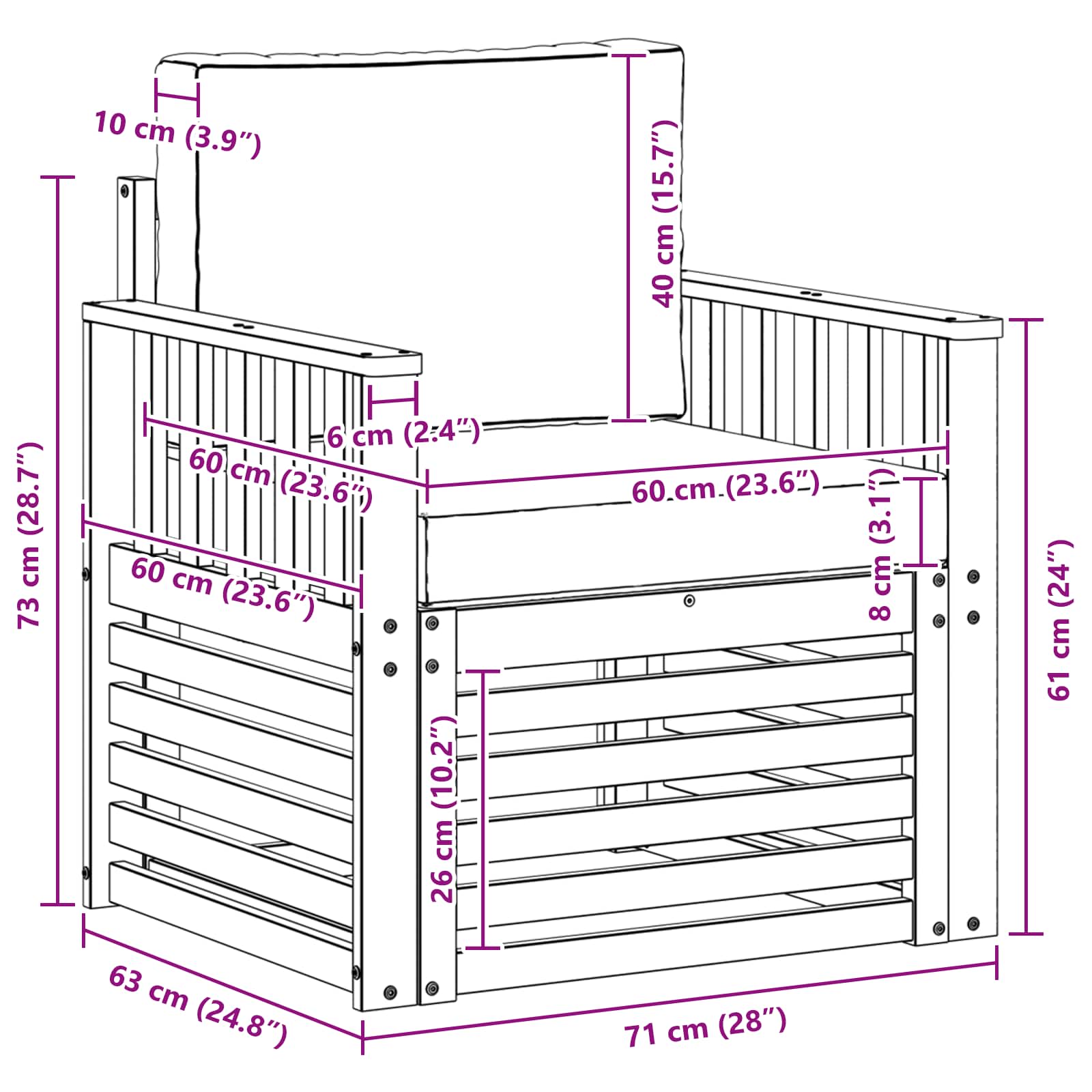 Zunanja garnitura za sedenje z blazino Naravna 71 x 63 x 73 cm - slika 8