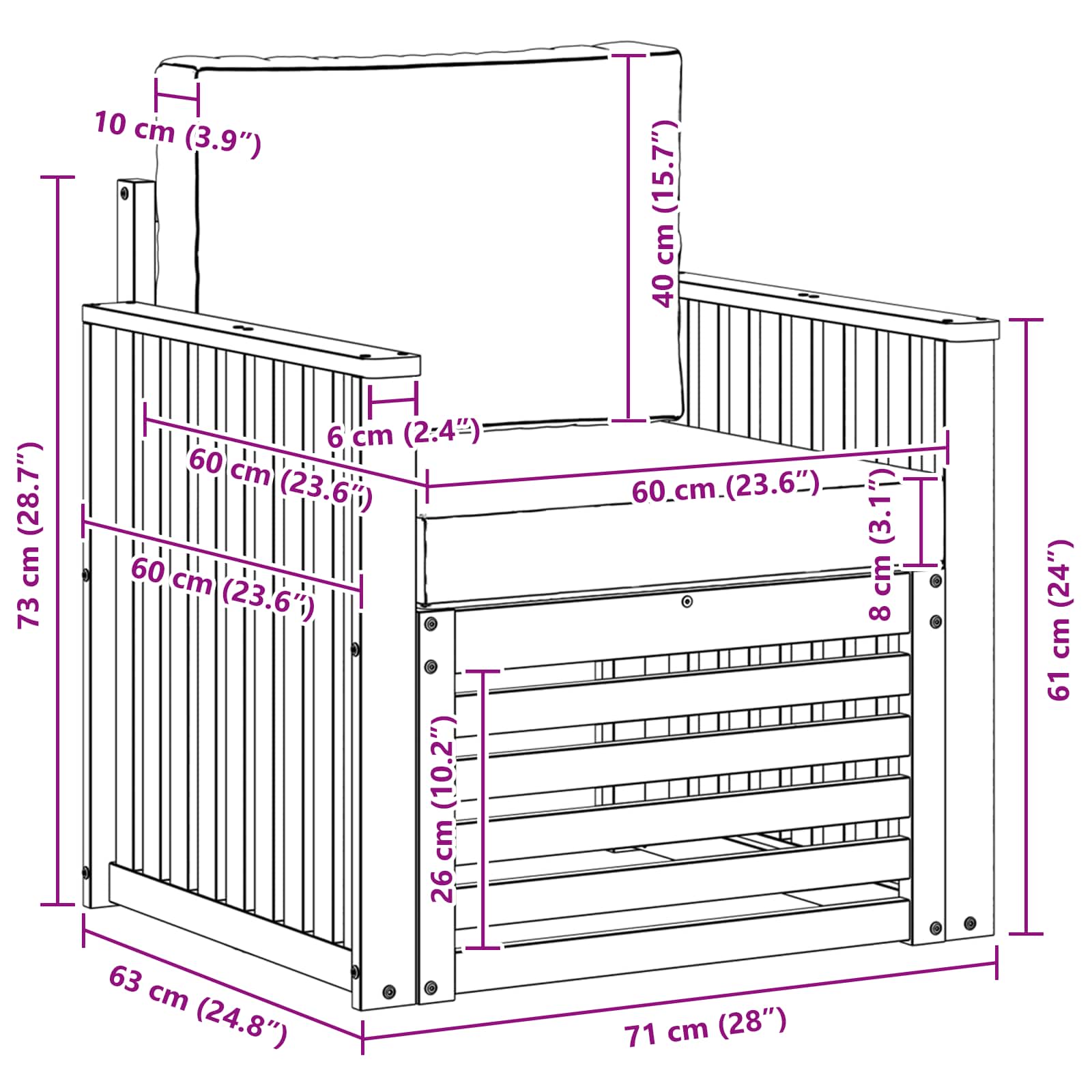 Zunanja garnitura za sedenje z blazino Naravna 71 x 63 x 73 cm - slika 8