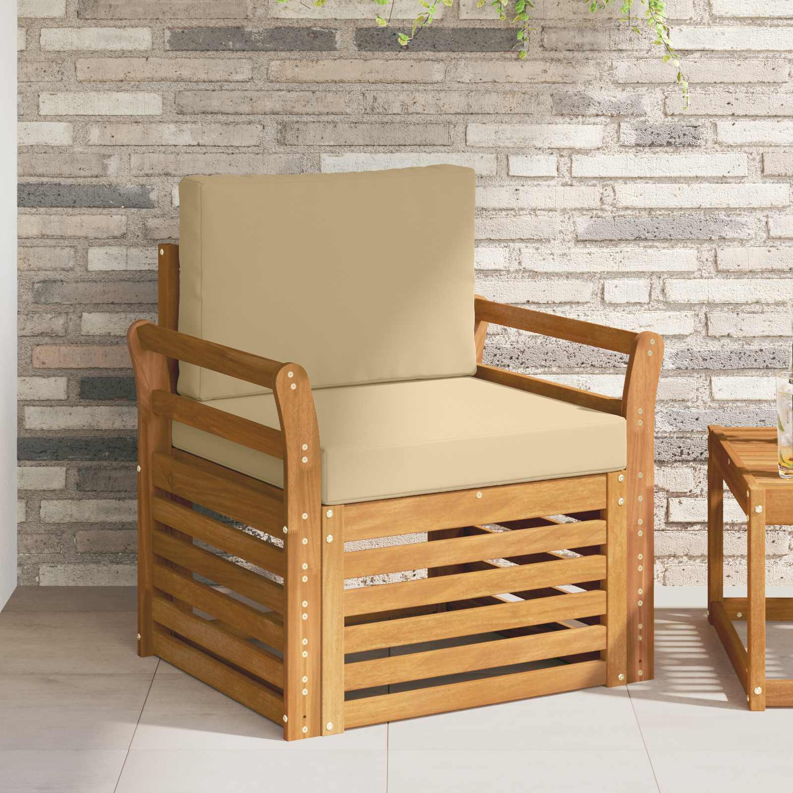 vidaXL Canapea de exterior Lemn de acacia solid și poliester natural