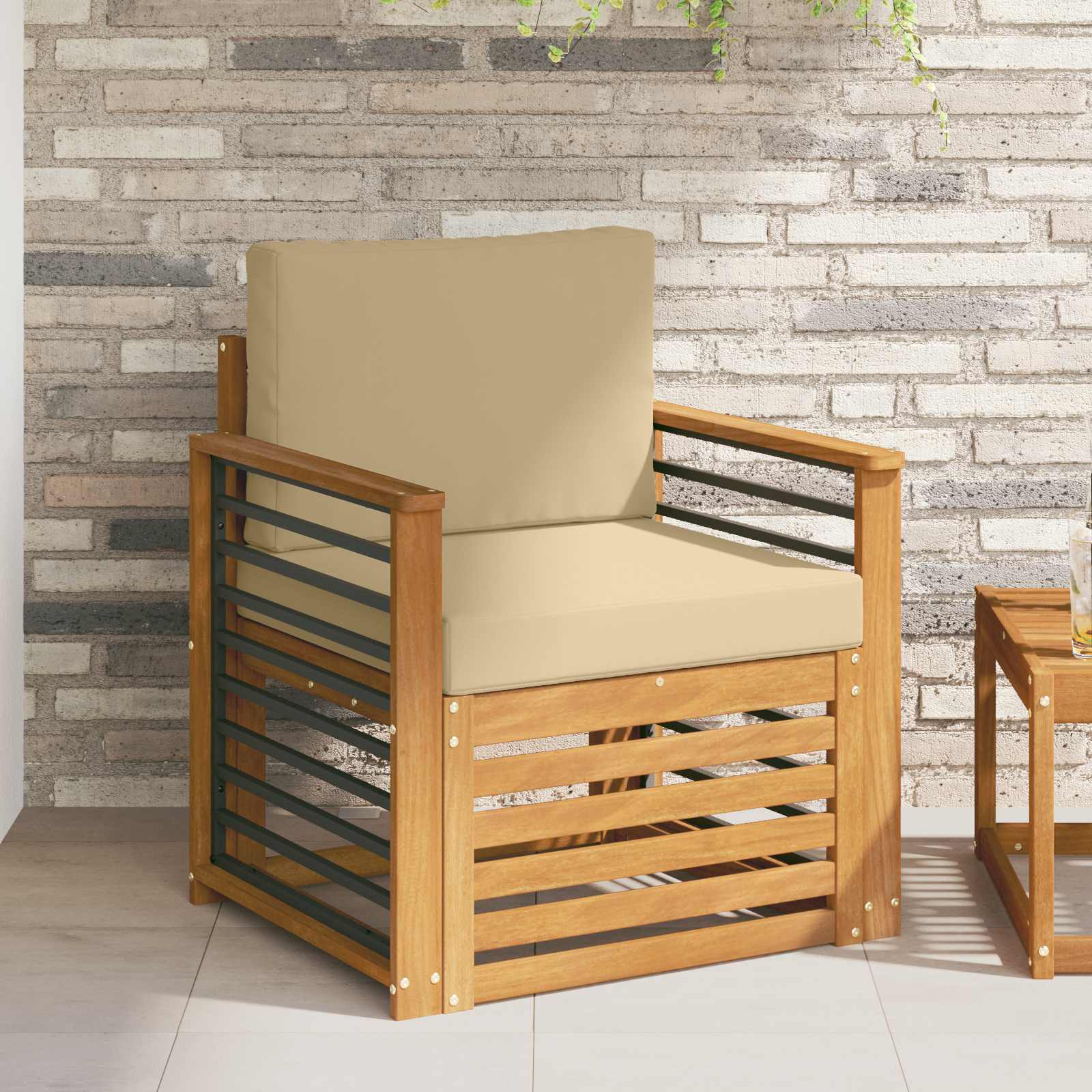 vidaXL Canapea de exterior Lemn de acacia solid și poliester natural