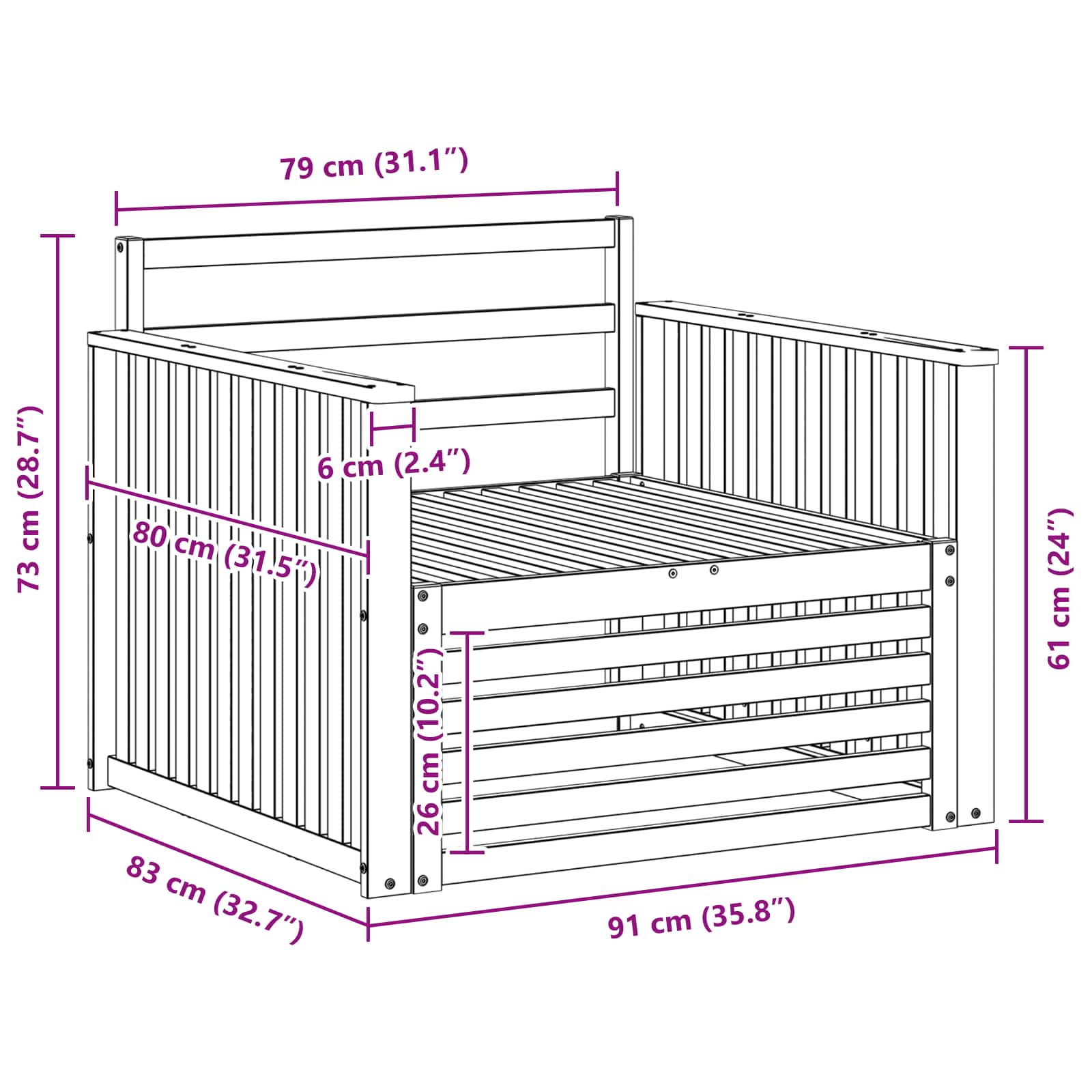 2 Stuk Bank met armleuningen Massief Acaciahout Naturel image 8