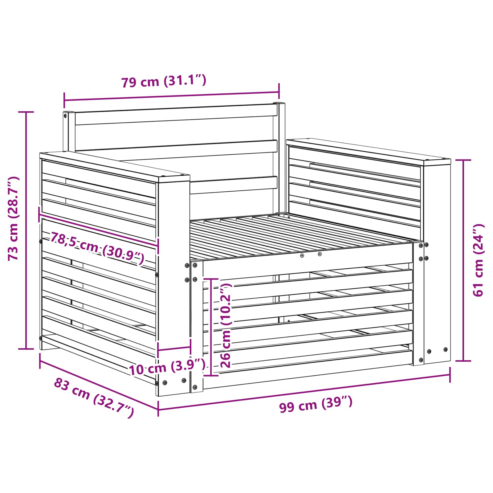 2 Stuk Bank met armleuningen Massief Acaciahout Naturel image 8
