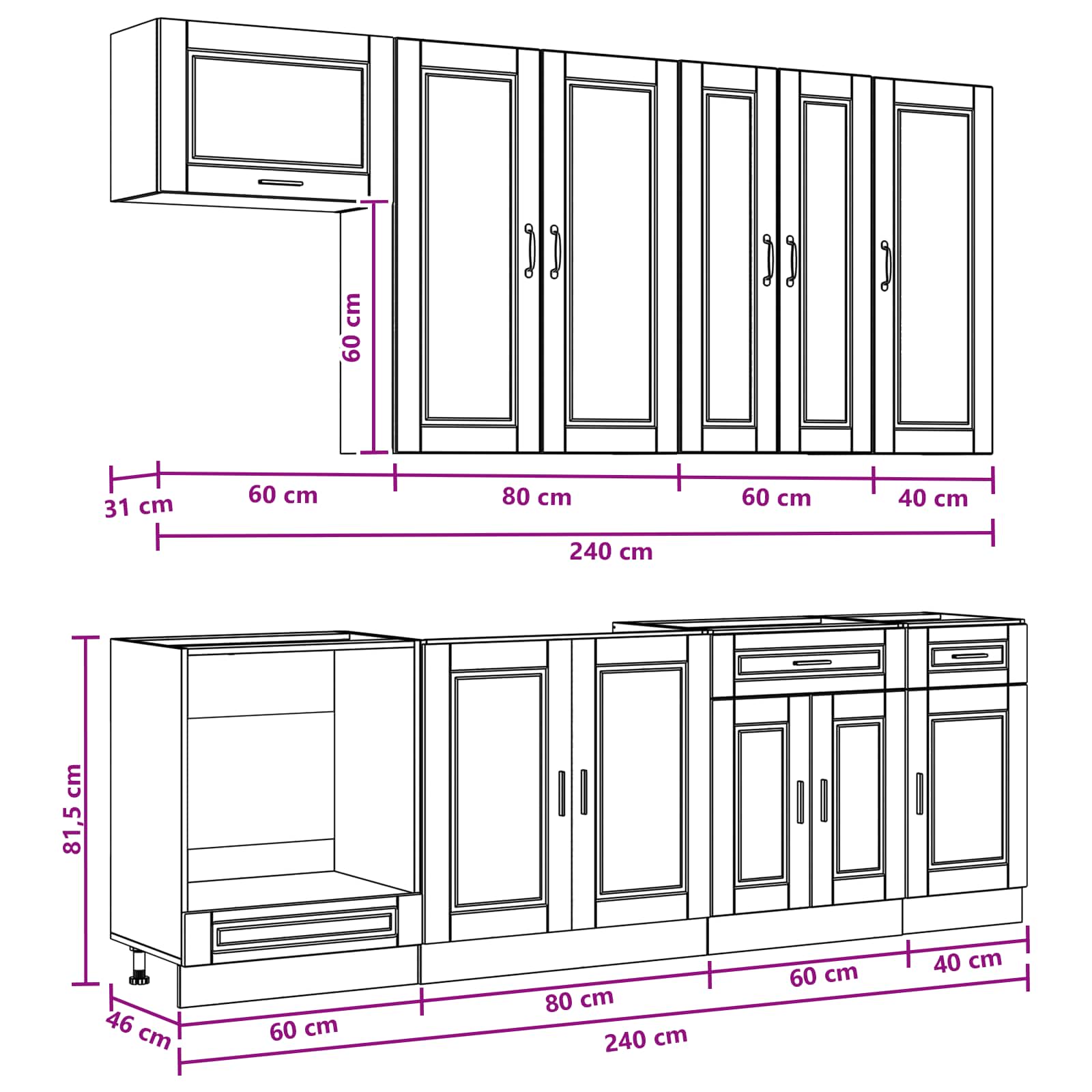 Keittiö Yksikkö PORTO 8 pcs Vanha puu Tekninen puu - Image 9