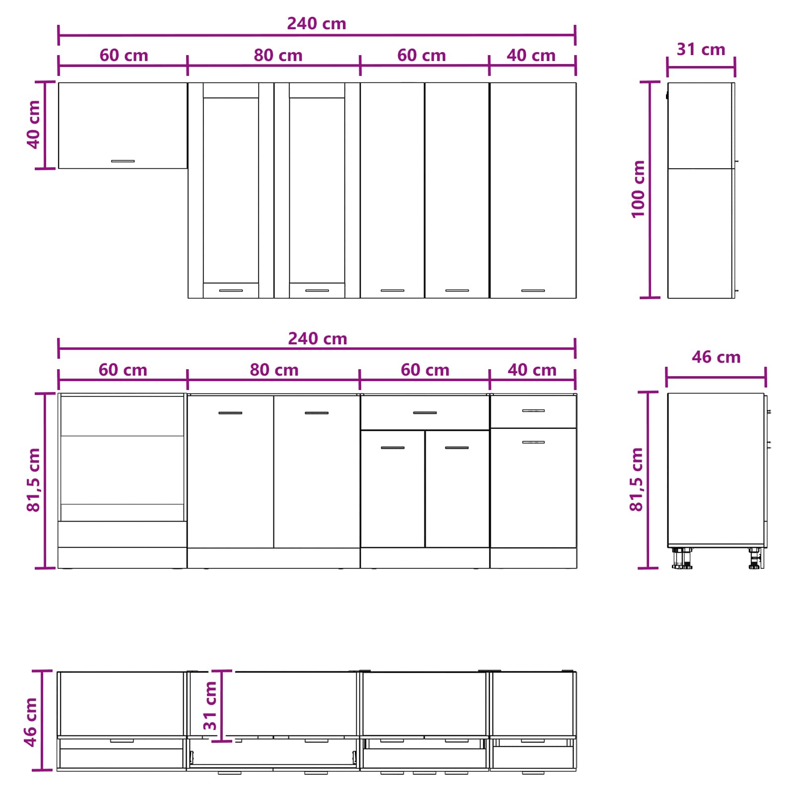 Kitchen Unit Lyon size guide