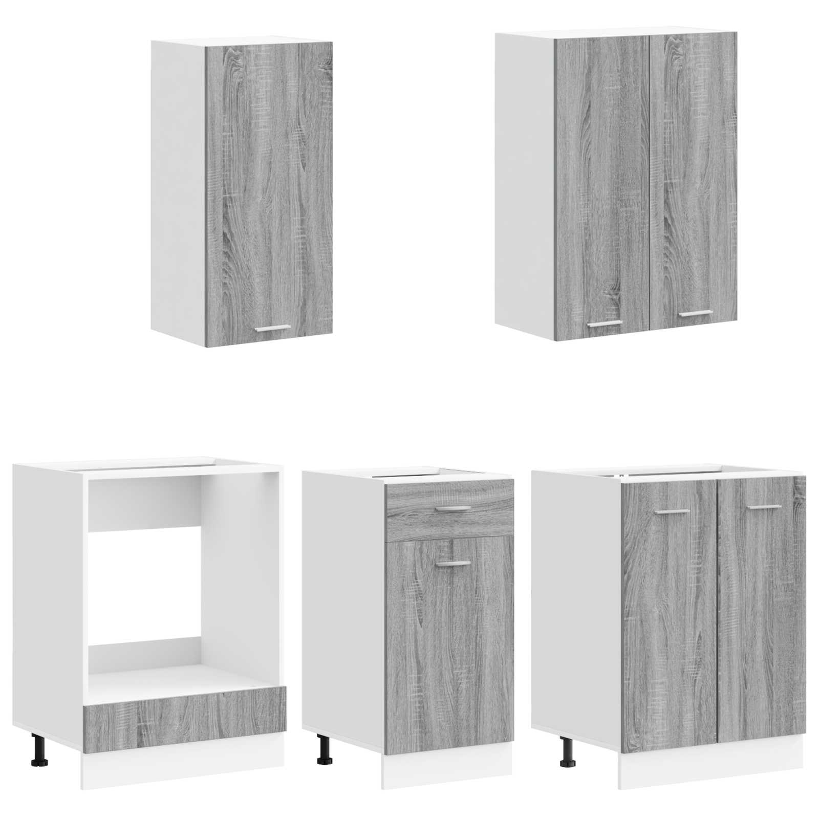 vidaXL - Keukenblok - LYON - 5 - st - Grijs - Sonoma - Bewerkt - hout