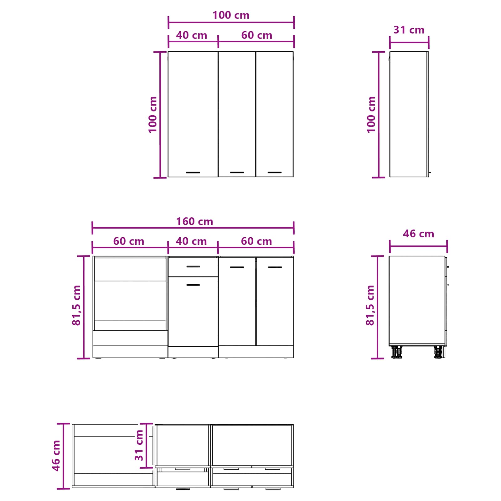 Kitchen Unit Lyon size guide