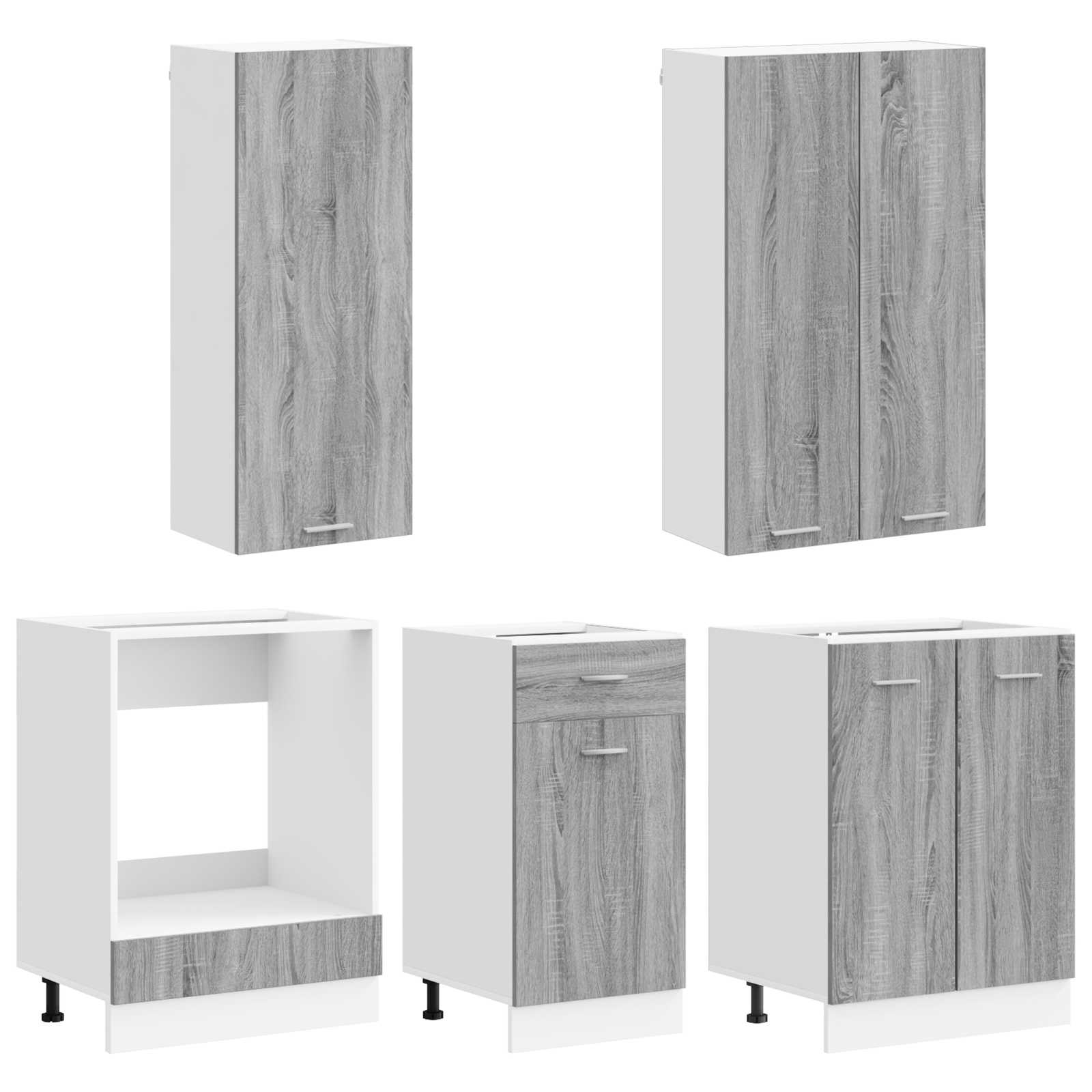 vidaXL - Keukenblok - LYON - 5 - st - Grijs - Sonoma - Bewerkt - hout