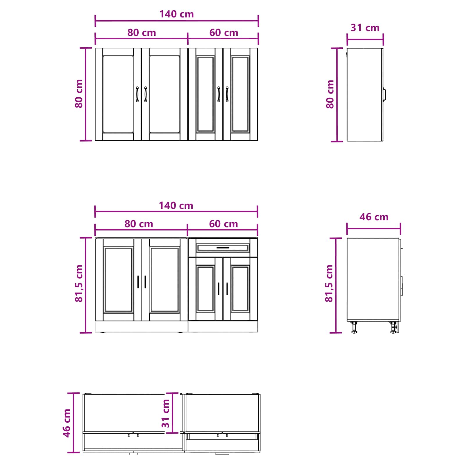 Kitchen Unit PORTO size guide