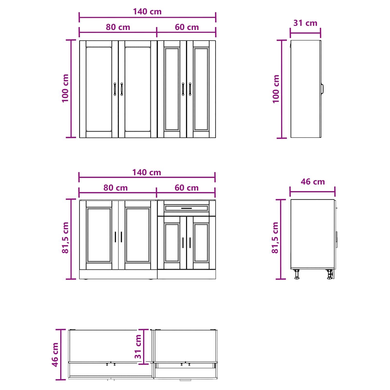 Keittiö Yksikkö PORTO 4 pcs Vanha puu Tekninen puu - Image 6
