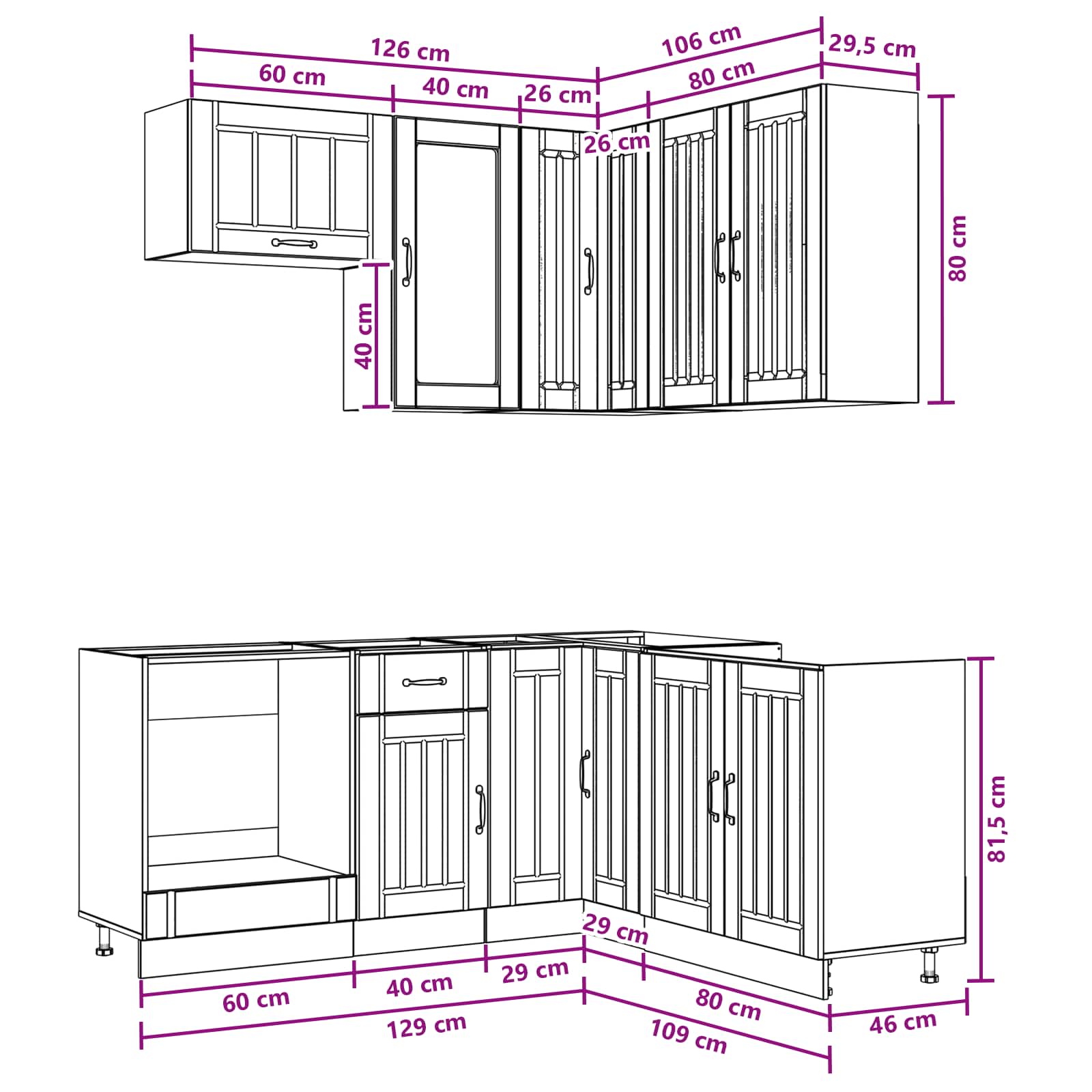 Kitchen Unit LUCCA size guide