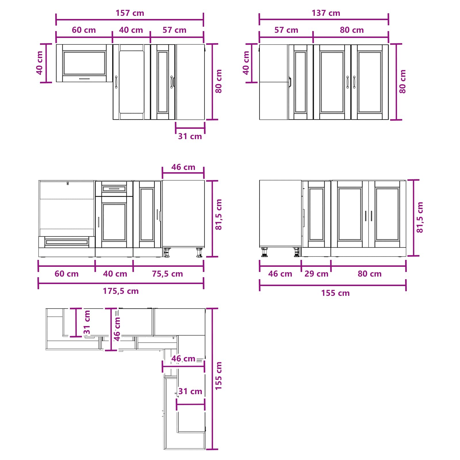 Kitchen Unit PORTO size guide