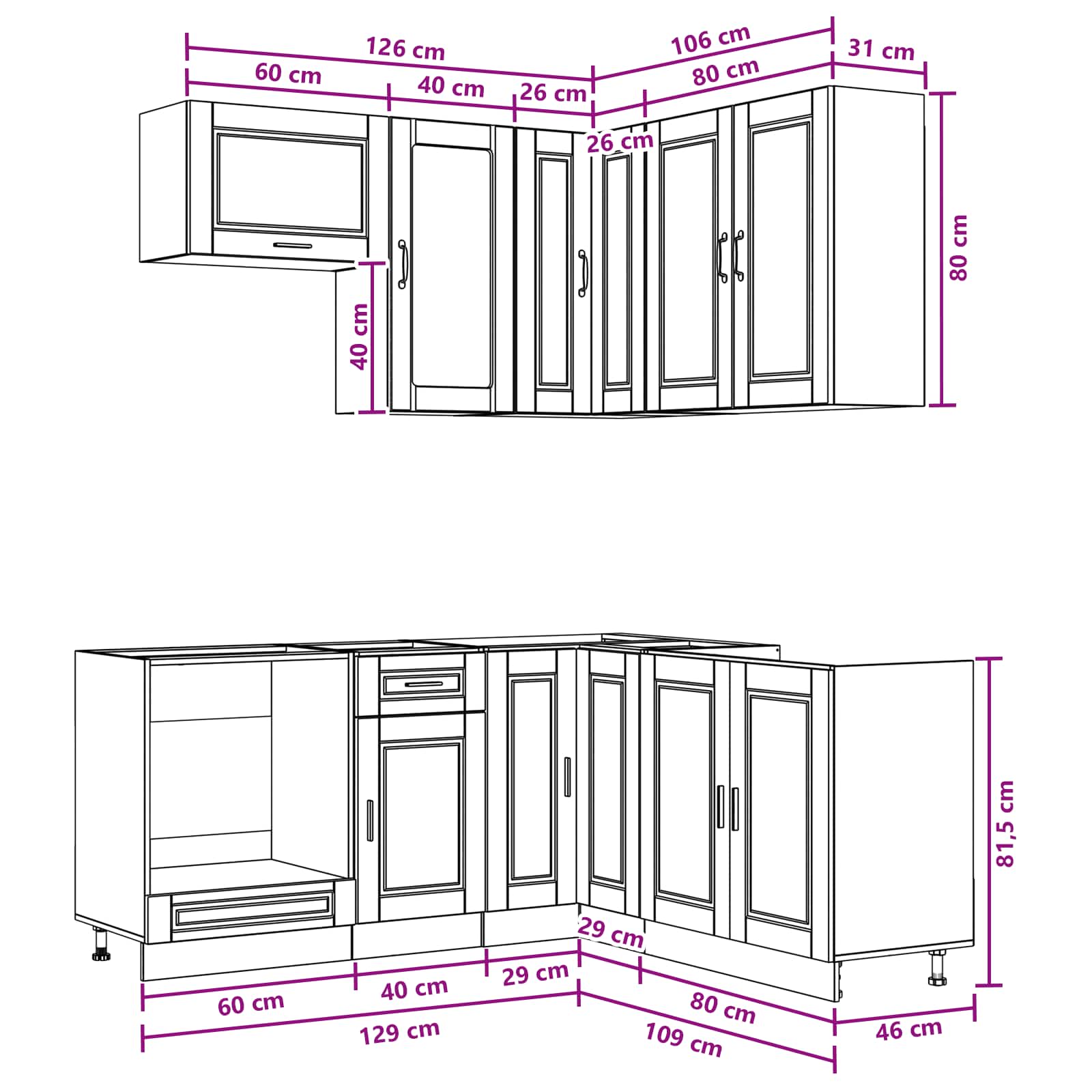 Kitchen Unit PORTO size guide
