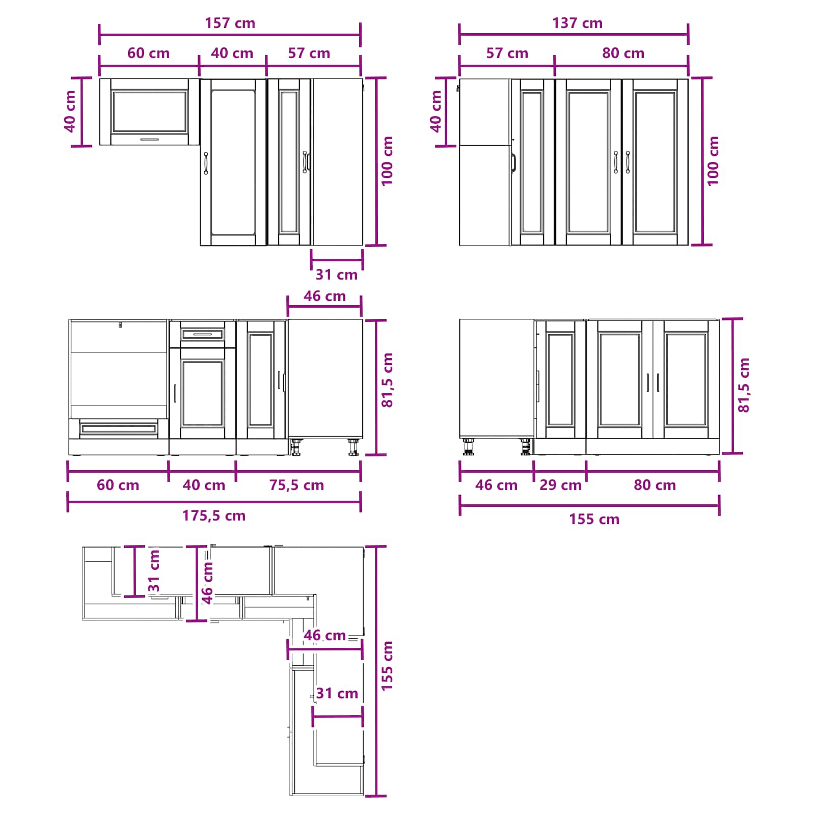 Keittiö Yksikkö PORTO 8 pcs Musta Tekninen puu - Image 8